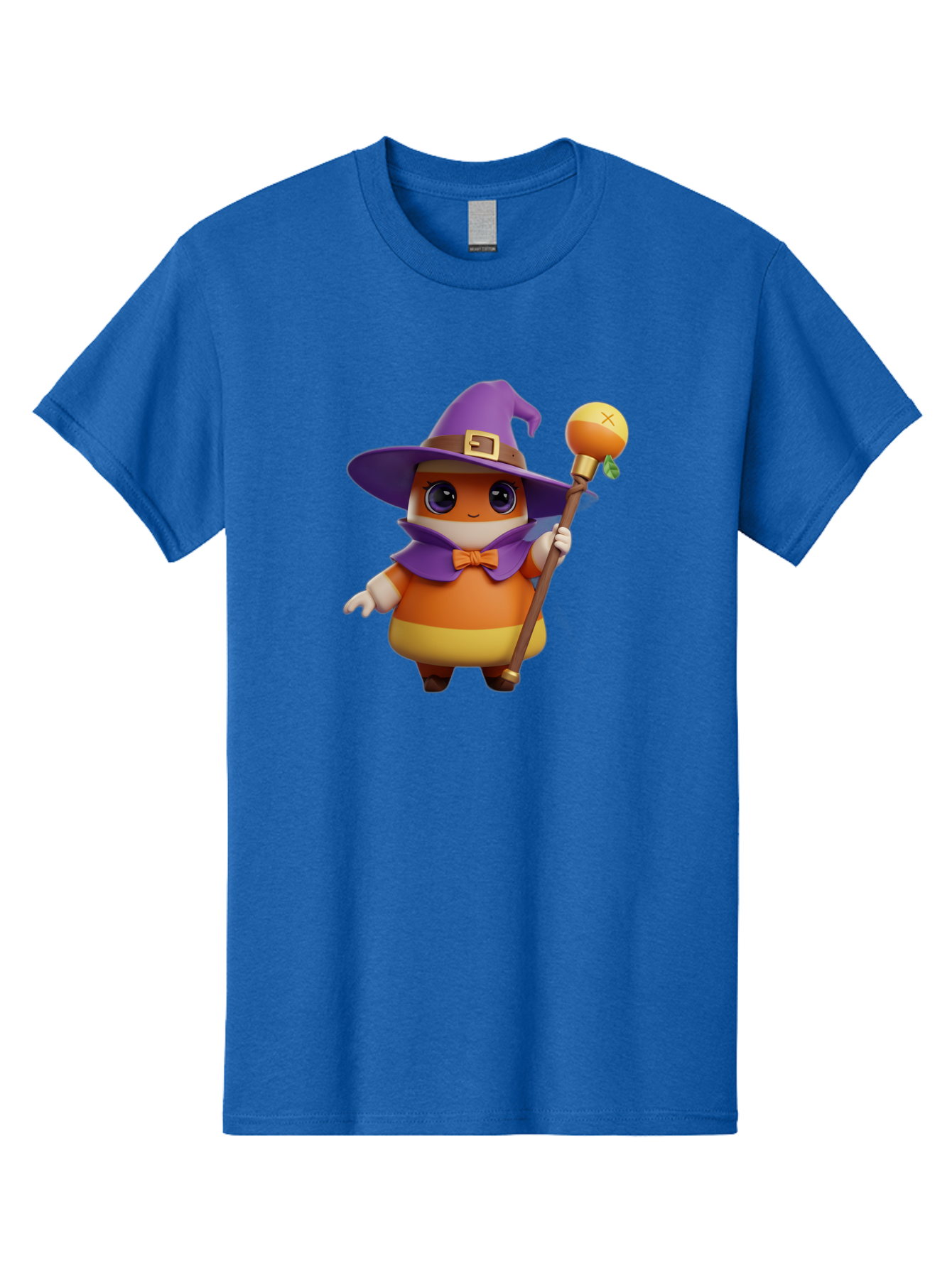 Candy-Witch Men'S Graphic Tee, 100% Cotton, Comfortable Casual Summer Wear, Machine Washable, Candy Character, Wizard Hat, Magical Staff, Orange Bow Tie, Purple Cape, Cartoon Style, Fantasy Creature, Sweet Treat, Magical Powers, Bac780
