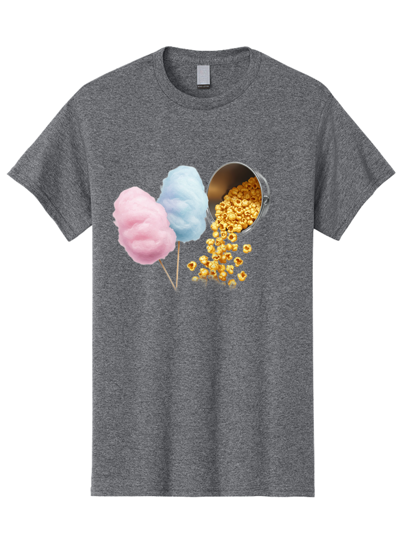 Caramel-Popcorn-And-Cotton-Candy Men'S Graphic Tee, 100% Cotton, Comfortable Casual Summer Wear, Machine Washable, Cotton Candy, Caramel Popcorn, Sweet Treats, Fair Food, Party Snacks, Tasty Delights, Fluffy Cotton Candy, Sticky Caramel, Bac782