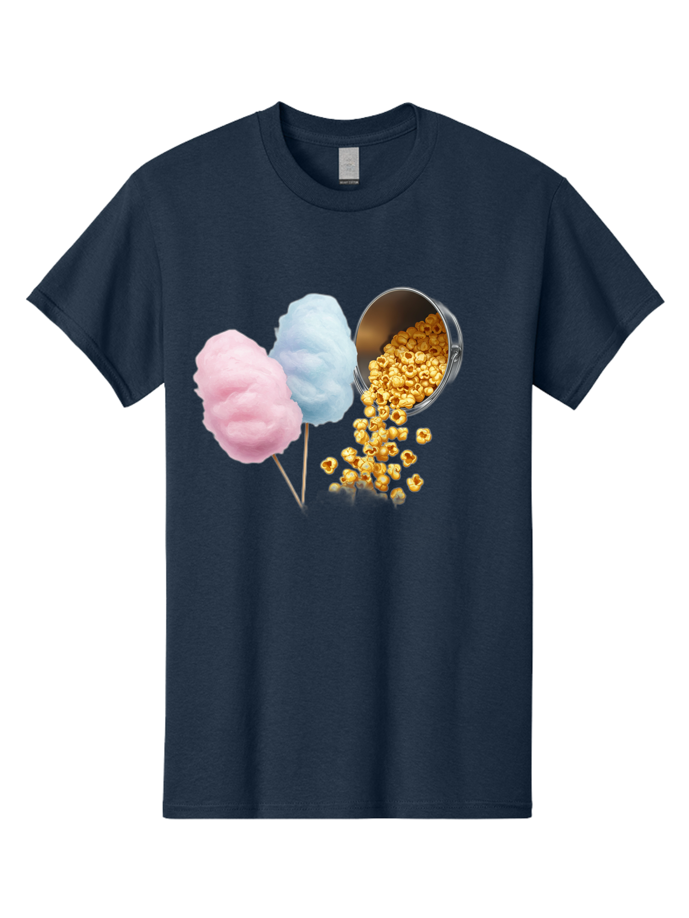 Caramel-Popcorn-And-Cotton-Candy Men'S Graphic Tee, 100% Cotton, Comfortable Casual Summer Wear, Machine Washable, Cotton Candy, Caramel Popcorn, Sweet Treats, Fair Food, Party Snacks, Tasty Delights, Fluffy Cotton Candy, Sticky Caramel, Bac782