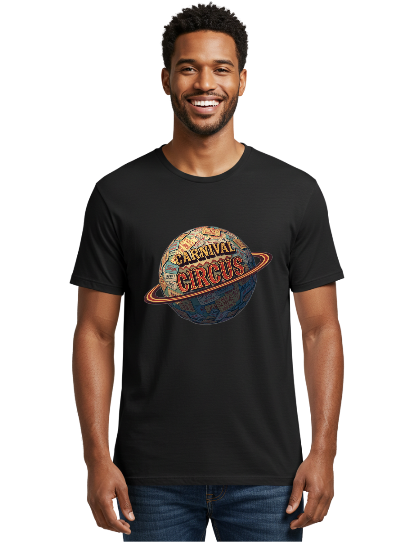Carnival-Circus-1 Men'S Graphic Tee, 100% Cotton, Comfortable Casual Summer Wear, Machine Washable, Carnival Circus, Earth With Ring, Vintage Posters, Global Celebration, Festive Atmosphere, Entertainment, Travel, Adventure, Event Promotion Bac783