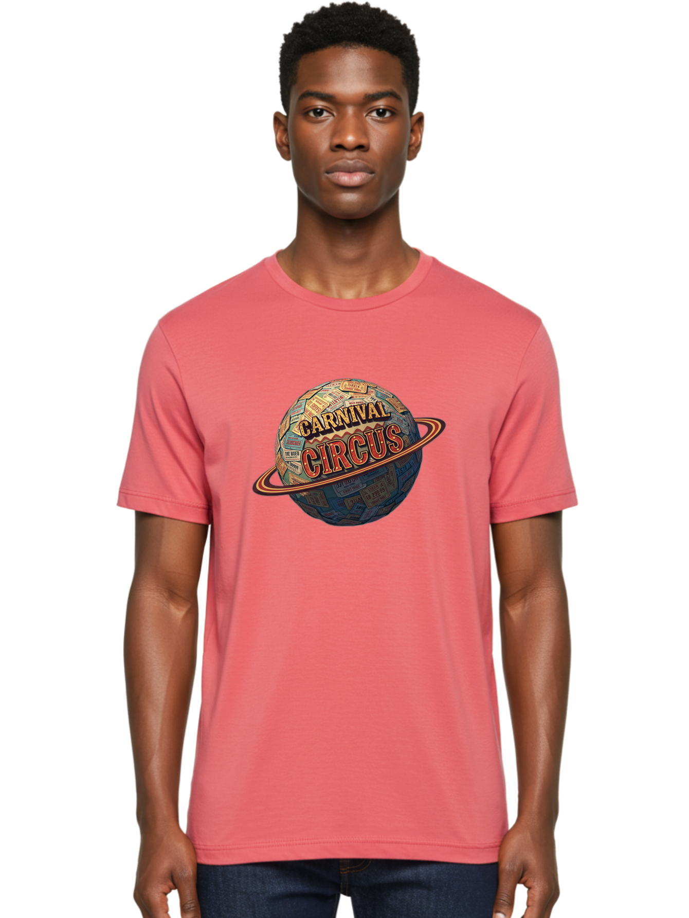 Carnival-Circus-1 Men'S Graphic Tee, 100% Cotton, Comfortable Casual Summer Wear, Machine Washable, Carnival Circus, Earth With Ring, Vintage Posters, Global Celebration, Festive Atmosphere, Entertainment, Travel, Adventure, Event Promotion Bac783