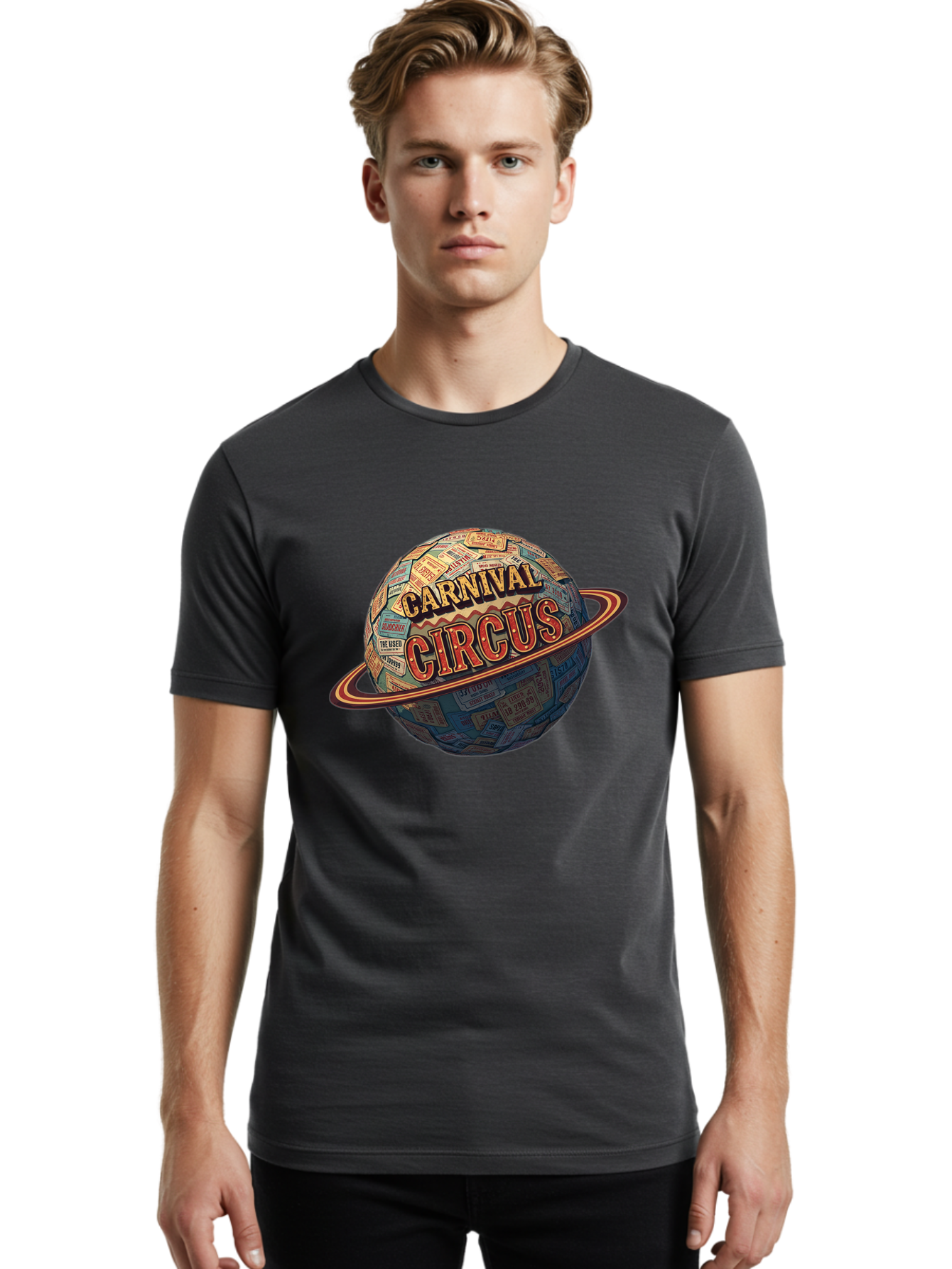 Carnival-Circus-1 Men'S Graphic Tee, 100% Cotton, Comfortable Casual Summer Wear, Machine Washable, Carnival Circus, Earth With Ring, Vintage Posters, Global Celebration, Festive Atmosphere, Entertainment, Travel, Adventure, Event Promotion Bac783