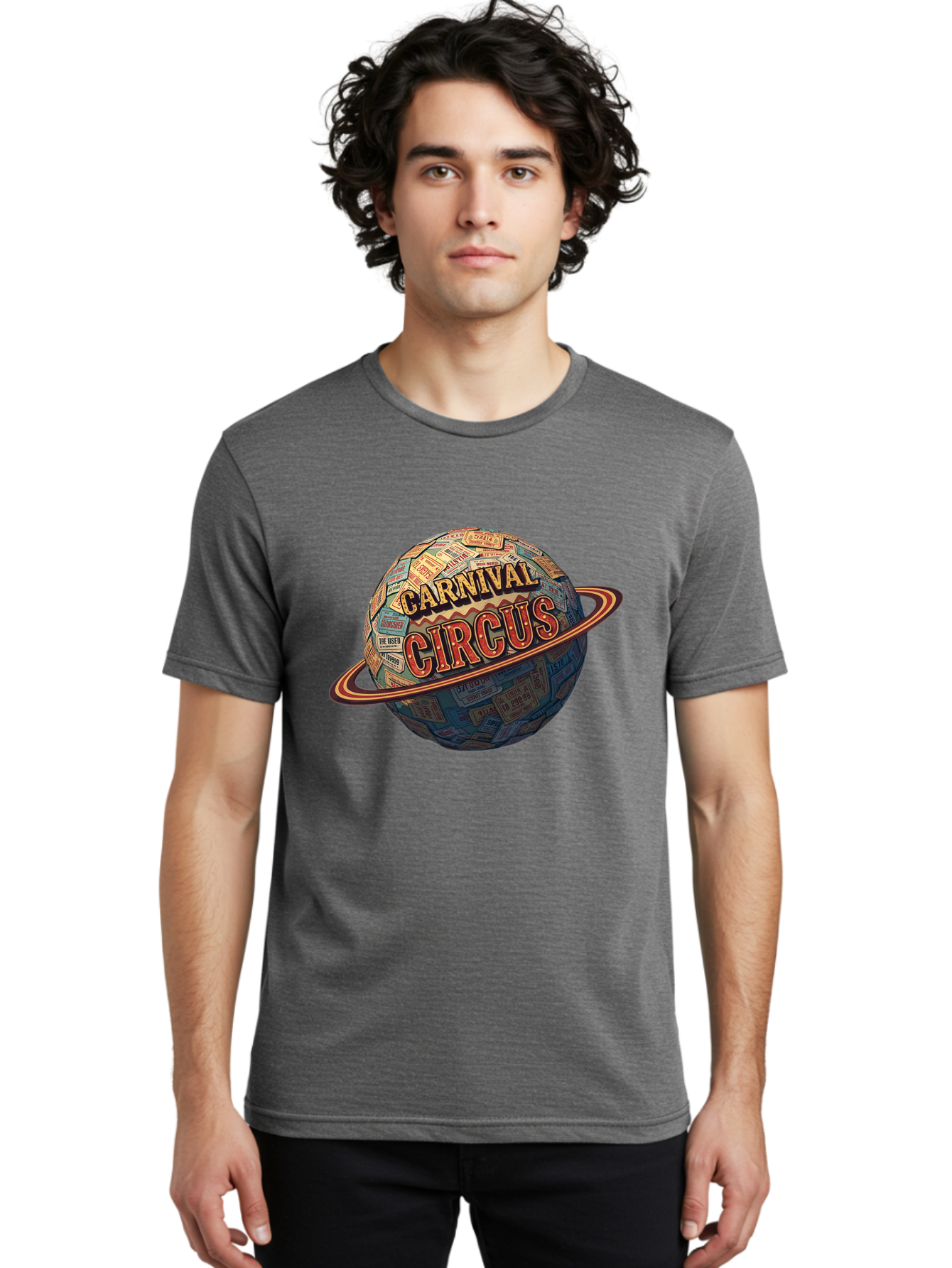 Carnival-Circus-1 Men'S Graphic Tee, 100% Cotton, Comfortable Casual Summer Wear, Machine Washable, Carnival Circus, Earth With Ring, Vintage Posters, Global Celebration, Festive Atmosphere, Entertainment, Travel, Adventure, Event Promotion Bac783