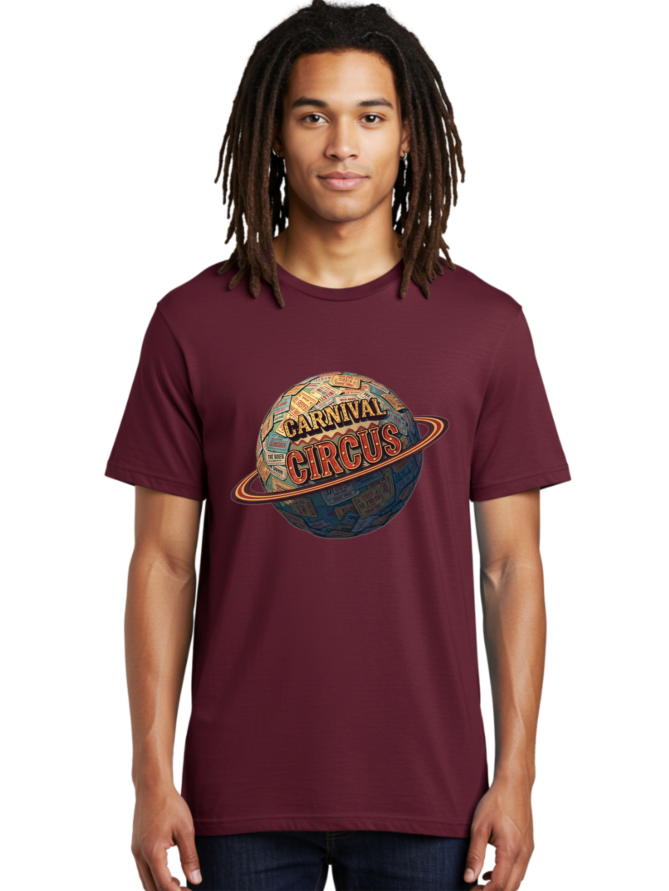Carnival-Circus-1 Men'S Graphic Tee, 100% Cotton, Comfortable Casual Summer Wear, Machine Washable, Carnival Circus, Earth With Ring, Vintage Posters, Global Celebration, Festive Atmosphere, Entertainment, Travel, Adventure, Event Promotion Bac783