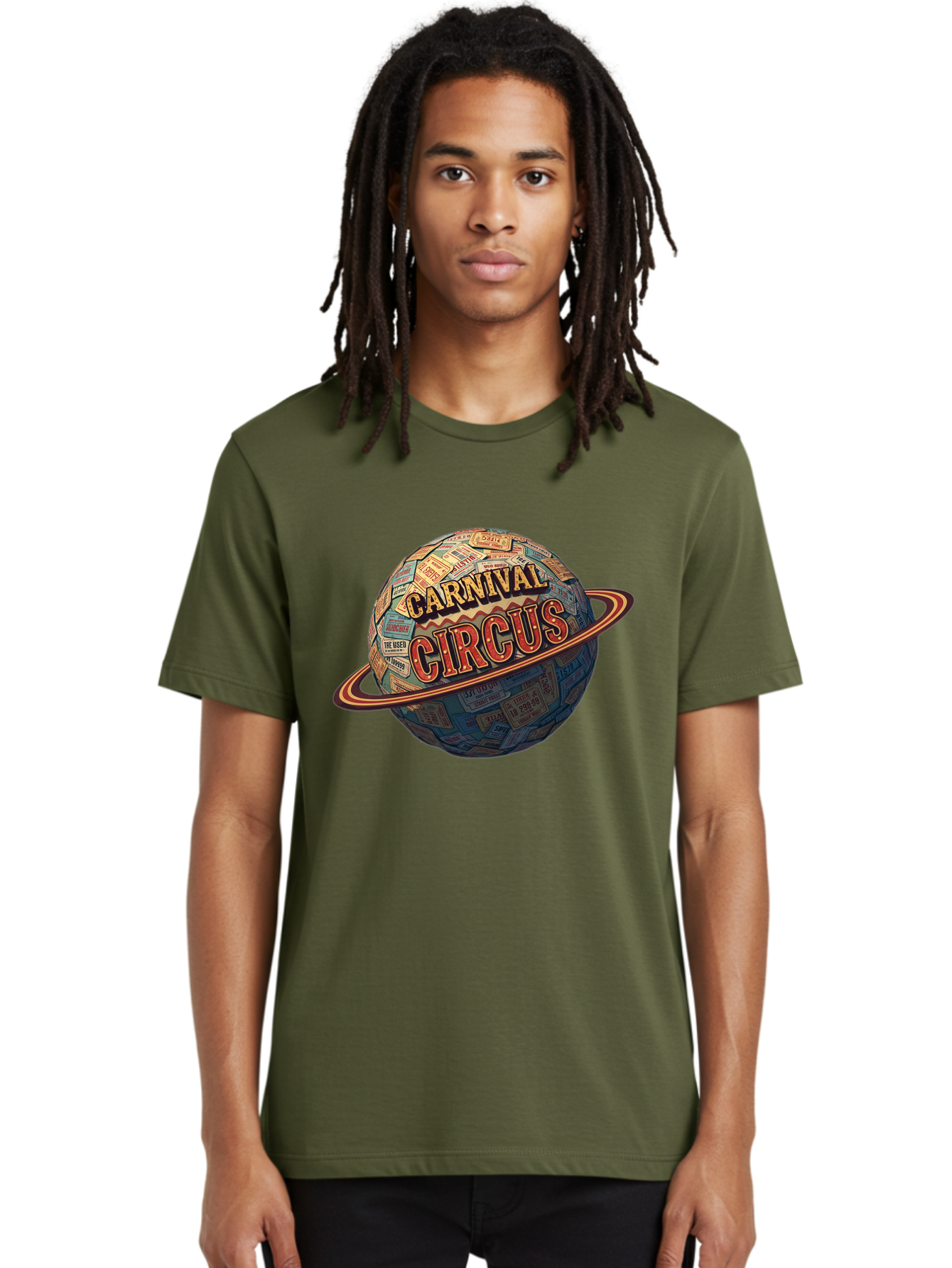 Carnival-Circus-1 Men'S Graphic Tee, 100% Cotton, Comfortable Casual Summer Wear, Machine Washable, Carnival Circus, Earth With Ring, Vintage Posters, Global Celebration, Festive Atmosphere, Entertainment, Travel, Adventure, Event Promotion Bac783