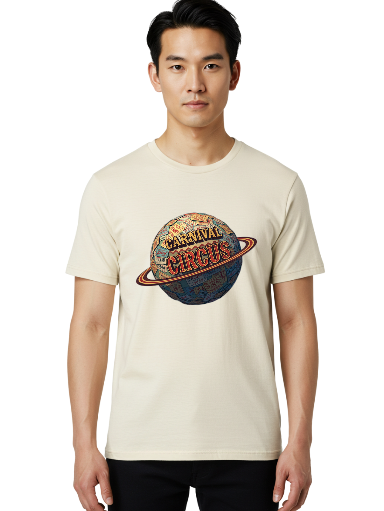 Carnival-Circus-1 Men'S Graphic Tee, 100% Cotton, Comfortable Casual Summer Wear, Machine Washable, Carnival Circus, Earth With Ring, Vintage Posters, Global Celebration, Festive Atmosphere, Entertainment, Travel, Adventure, Event Promotion Bac783