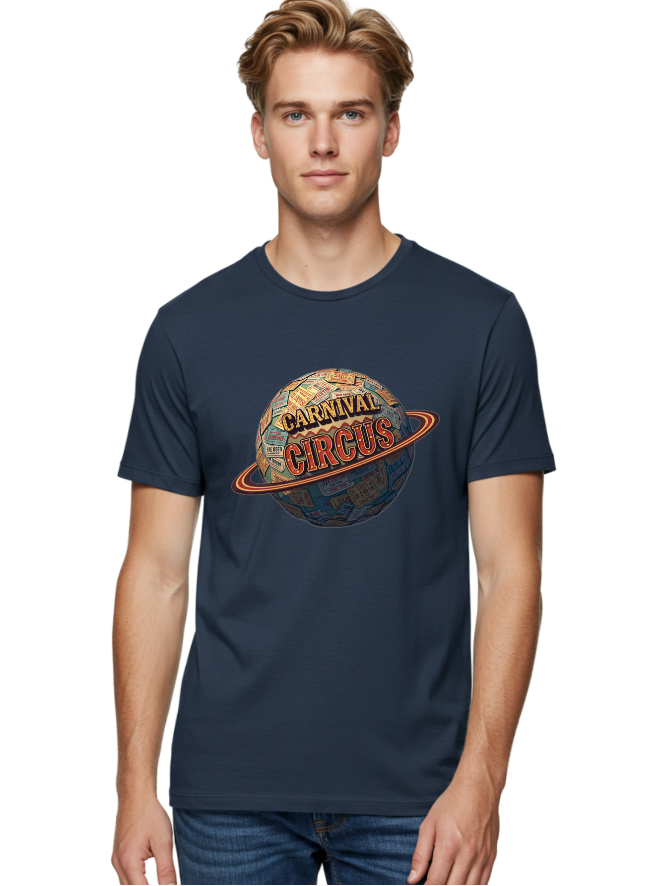 Carnival-Circus-1 Men'S Graphic Tee, 100% Cotton, Comfortable Casual Summer Wear, Machine Washable, Carnival Circus, Earth With Ring, Vintage Posters, Global Celebration, Festive Atmosphere, Entertainment, Travel, Adventure, Event Promotion Bac783