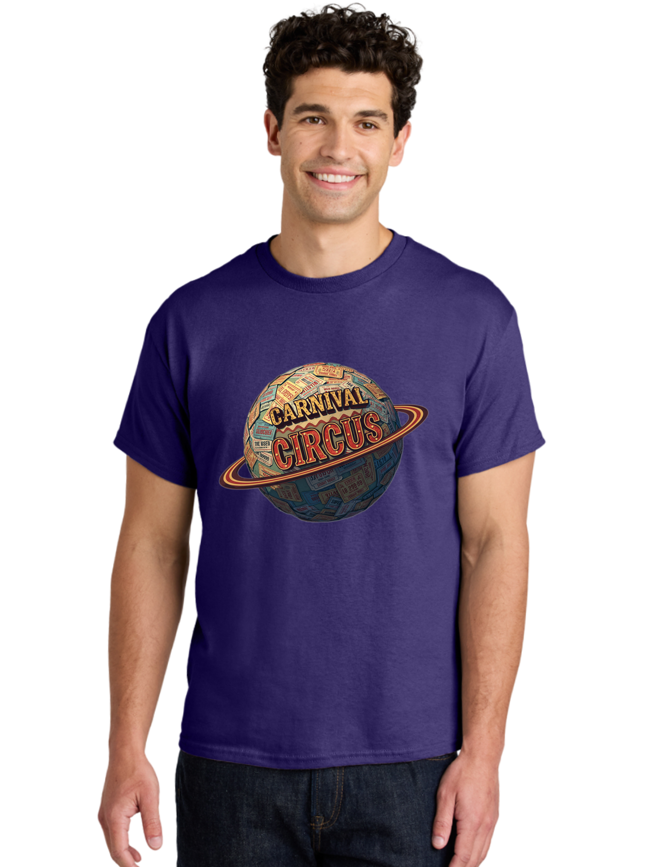 Carnival-Circus-1 Men'S Graphic Tee, 100% Cotton, Comfortable Casual Summer Wear, Machine Washable, Carnival Circus, Earth With Ring, Vintage Posters, Global Celebration, Festive Atmosphere, Entertainment, Travel, Adventure, Event Promotion Bac783