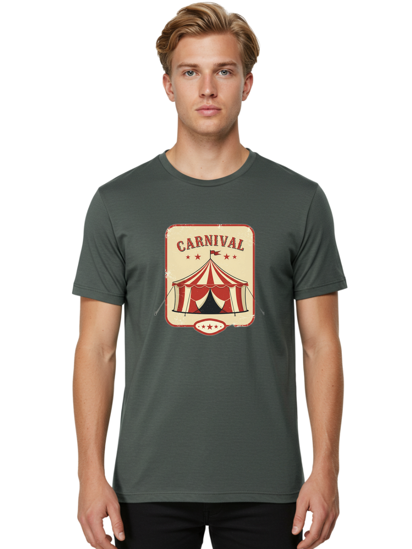 Carnival Men'S Graphic Tee, 100% Cotton, Comfortable Casual Summer Wear, Machine Washable, Red And White Striped Tent, Carnival Theme, Vintage Style, Retro Design, Entertainment, Circus Atmosphere, Classic Tent, Funfair Bac785