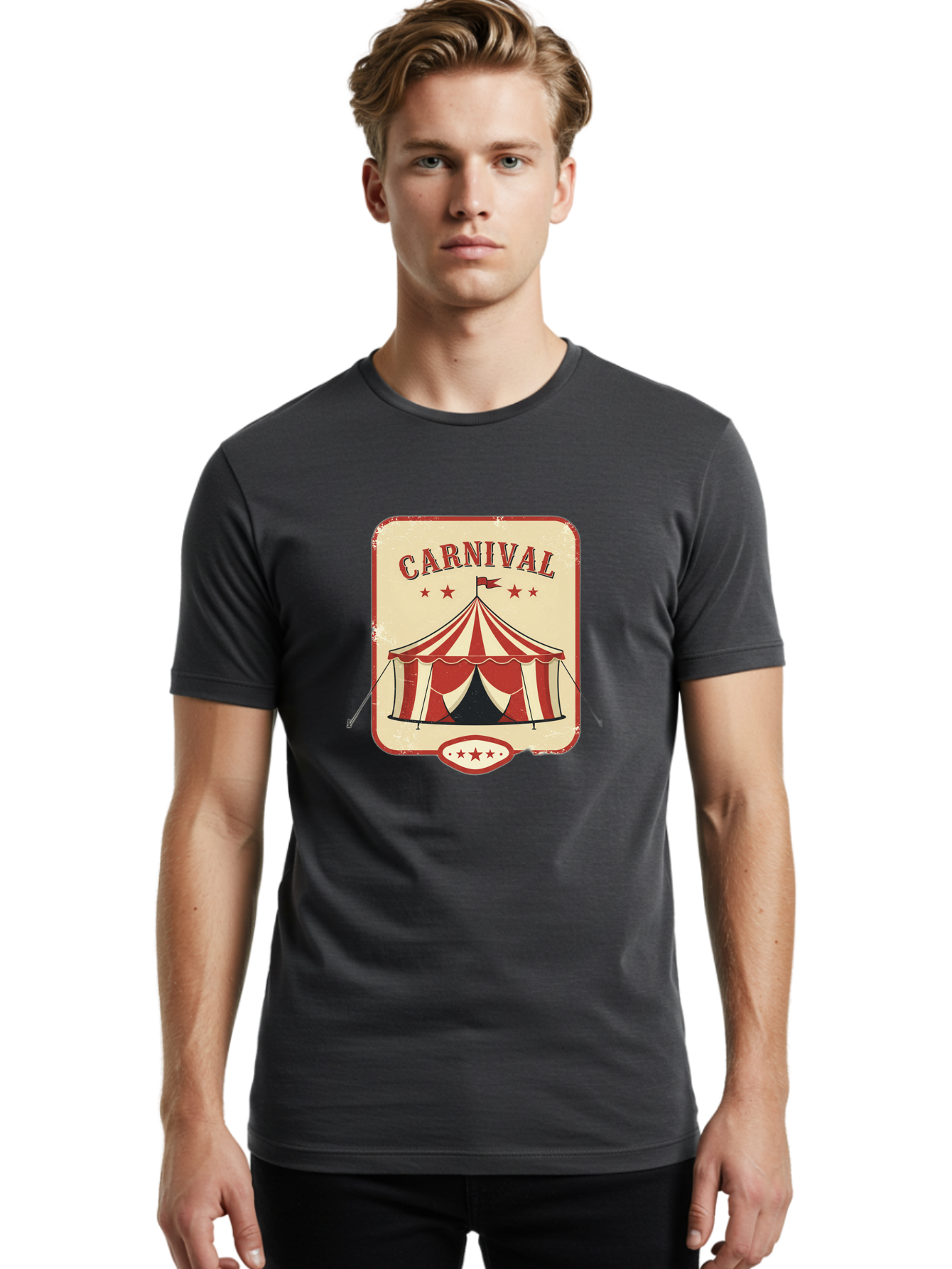 Carnival Men'S Graphic Tee, 100% Cotton, Comfortable Casual Summer Wear, Machine Washable, Red And White Striped Tent, Carnival Theme, Vintage Style, Retro Design, Entertainment, Circus Atmosphere, Classic Tent, Funfair Bac785