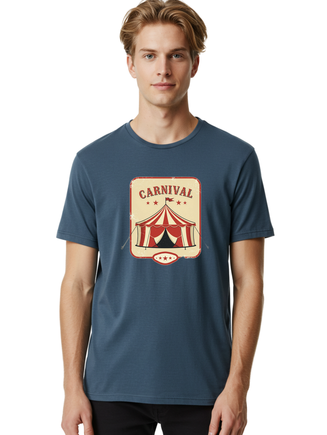 Carnival Men'S Graphic Tee, 100% Cotton, Comfortable Casual Summer Wear, Machine Washable, Red And White Striped Tent, Carnival Theme, Vintage Style, Retro Design, Entertainment, Circus Atmosphere, Classic Tent, Funfair Bac785