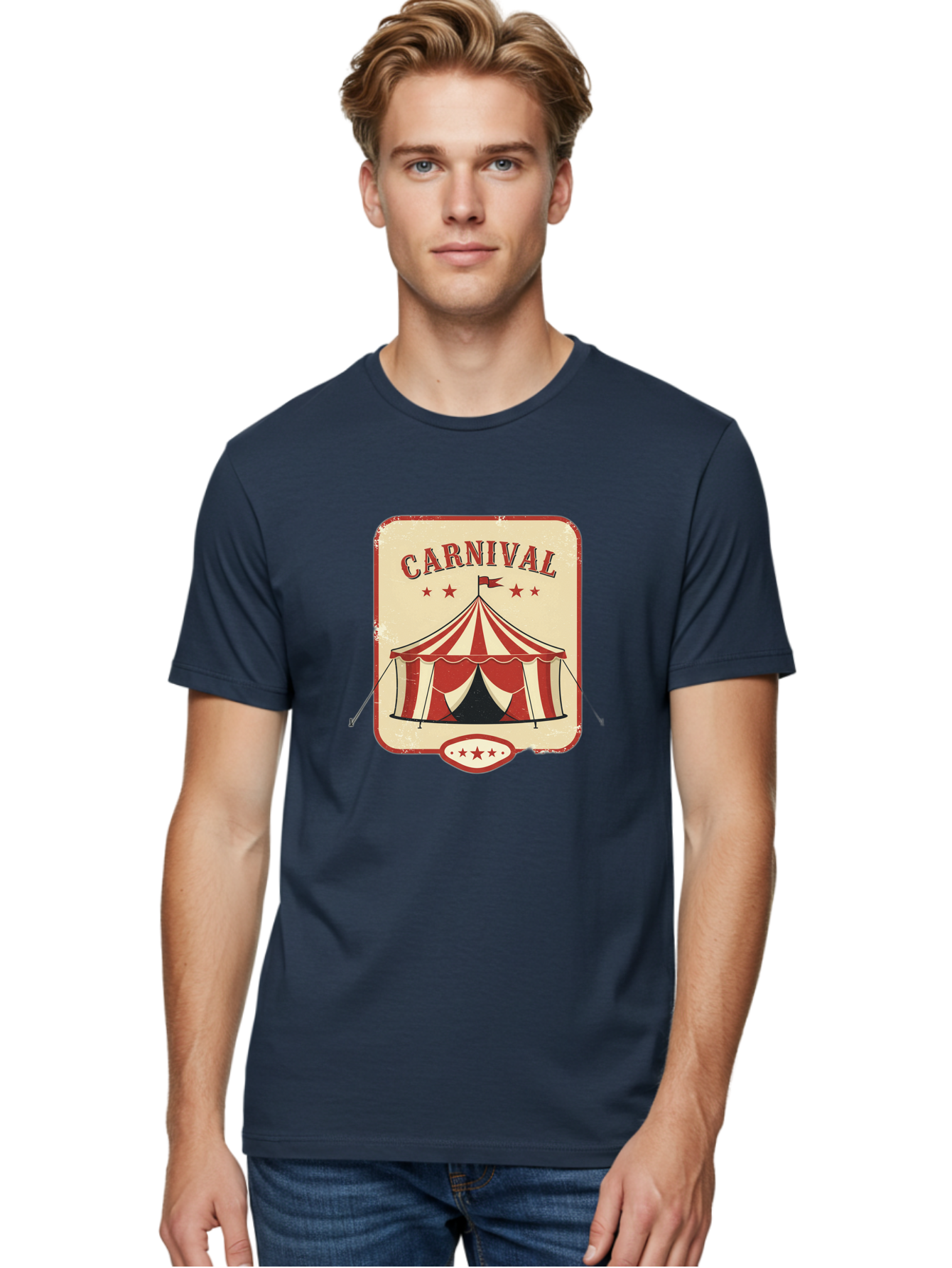 Carnival Men'S Graphic Tee, 100% Cotton, Comfortable Casual Summer Wear, Machine Washable, Red And White Striped Tent, Carnival Theme, Vintage Style, Retro Design, Entertainment, Circus Atmosphere, Classic Tent, Funfair Bac785