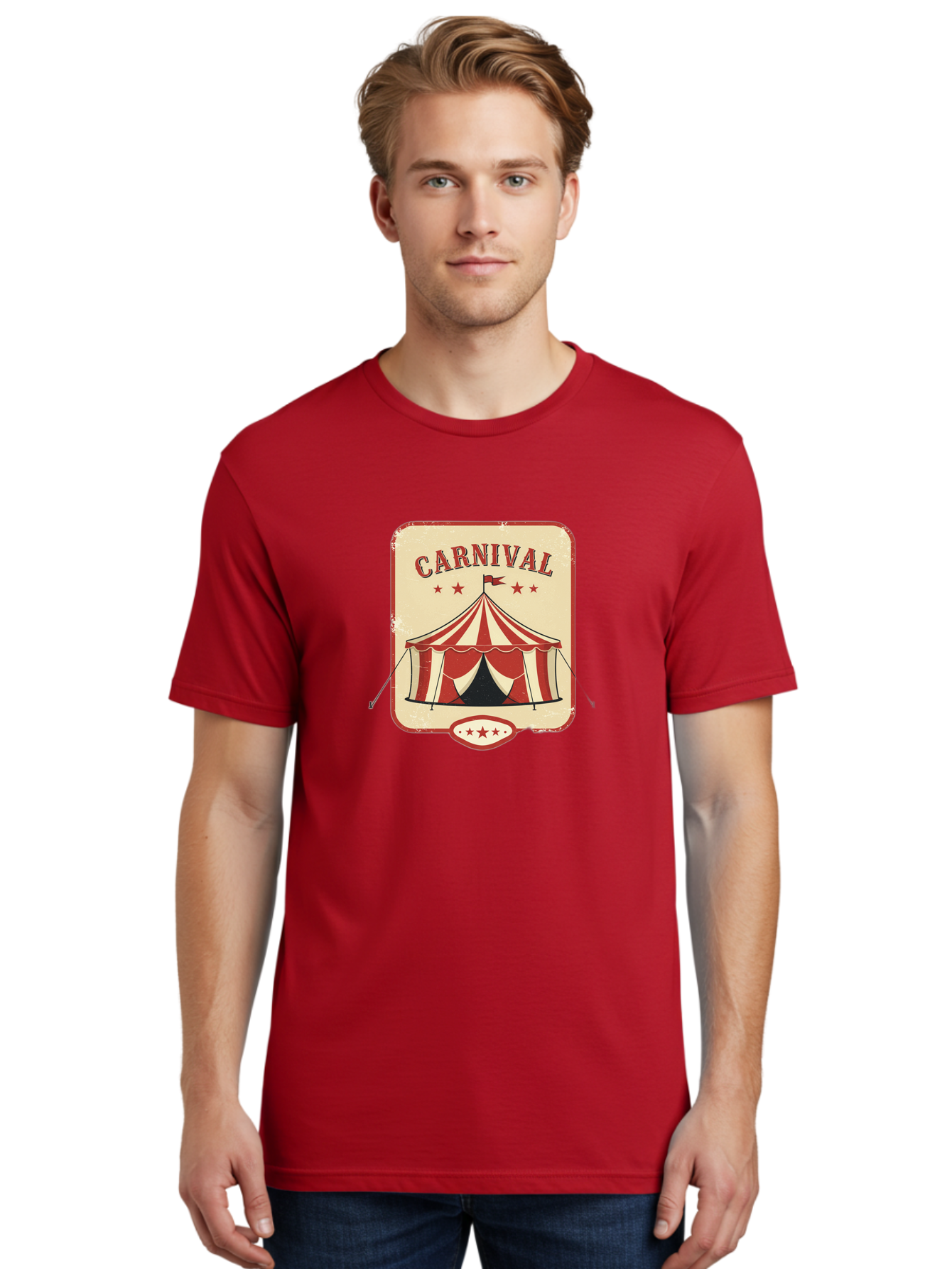 Carnival Men'S Graphic Tee, 100% Cotton, Comfortable Casual Summer Wear, Machine Washable, Red And White Striped Tent, Carnival Theme, Vintage Style, Retro Design, Entertainment, Circus Atmosphere, Classic Tent, Funfair Bac785