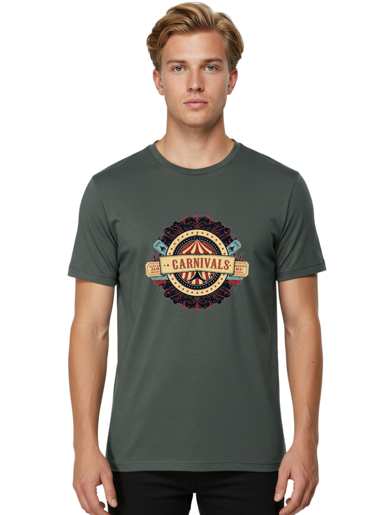 Carnivals Men'S Graphic Tee, 100% Cotton, Comfortable Casual Summer Wear, Machine Washable, Vintage Carnival Logo, Circus Tent, Red And White Stripes, Ornate Design, Classic Carnival Theme, Ms Digital, Sure 'N' Jam, Retro Aesthetic, Bac786