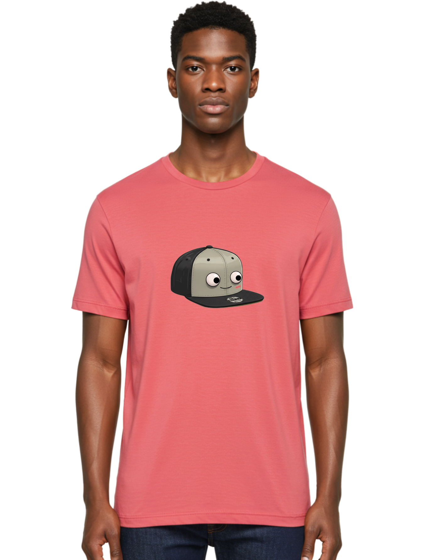 Cartoon-Baseball-Cap Men'S Graphic Tee, 100% Cotton, Comfortable Casual Summer Wear, Machine Washable, Funny Cartoon Baseball Cap, Cartoon Character Design, Smiling Face, Animated Hat, Digital Illustration, Playful Accessory, Bac787