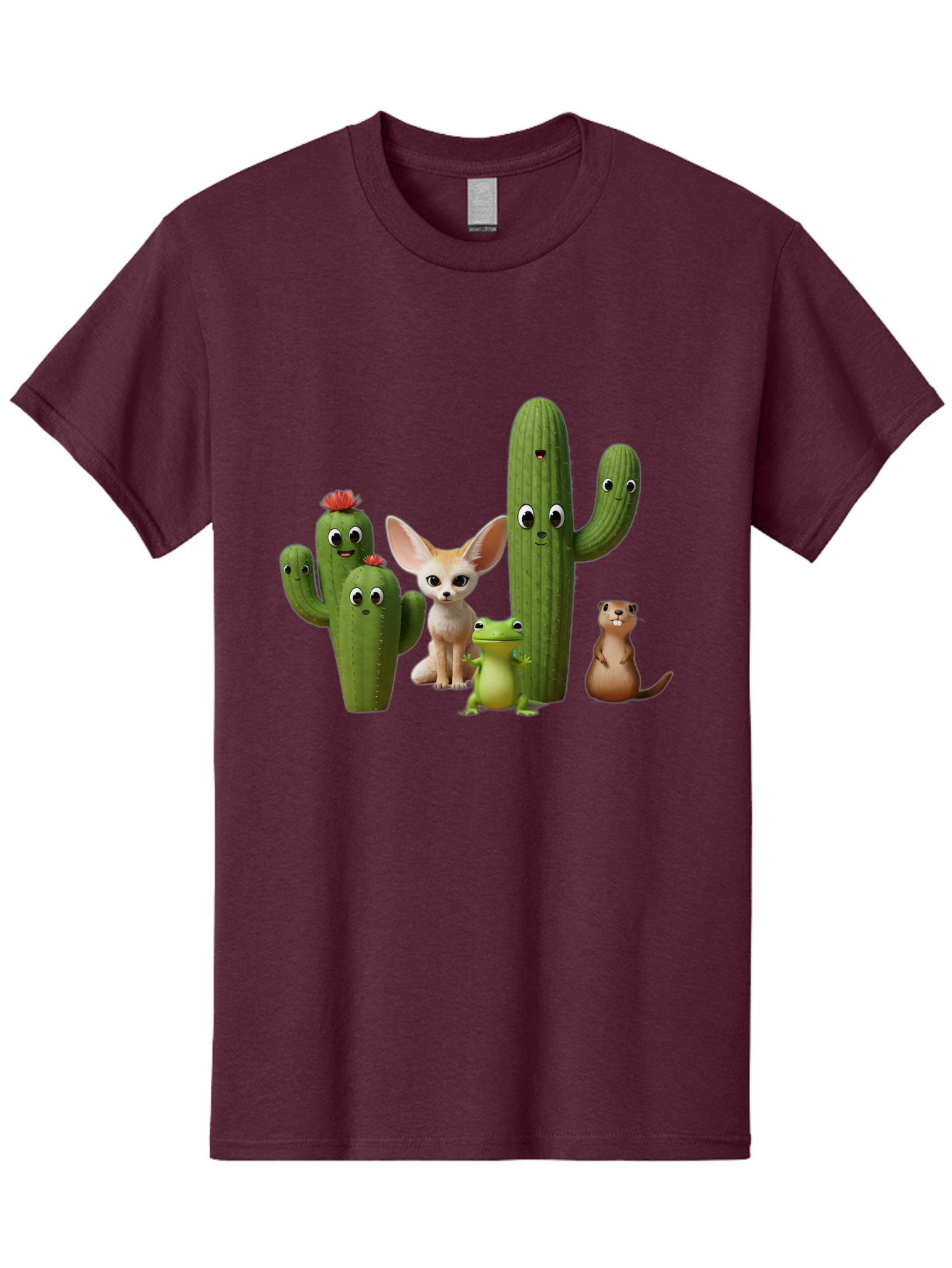 Cartoon-Cactus-And-Animals Men'S Graphic Tee, 100% Cotton, Comfortable Casual Summer Wear, Machine Washable, Cartoon Cacti, 3D Illustration, Desert Animals, Cute Wildlife, Digital Artwork, Funny Characters, Cartoon Characters, Cactus Friends, Bac788
