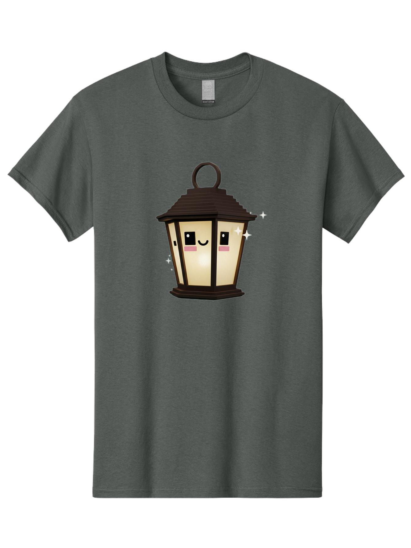 Cartoon-Lantern Men'S Graphic Tee, 100% Cotton, Comfortable Casual Summer Wear, Machine Washable, Cute Lantern, Smiling Face, Glowing Light, Magical Sparks, Kawaii Character, Charming Decoration, Happy Expression, Whimsical Design Bac792