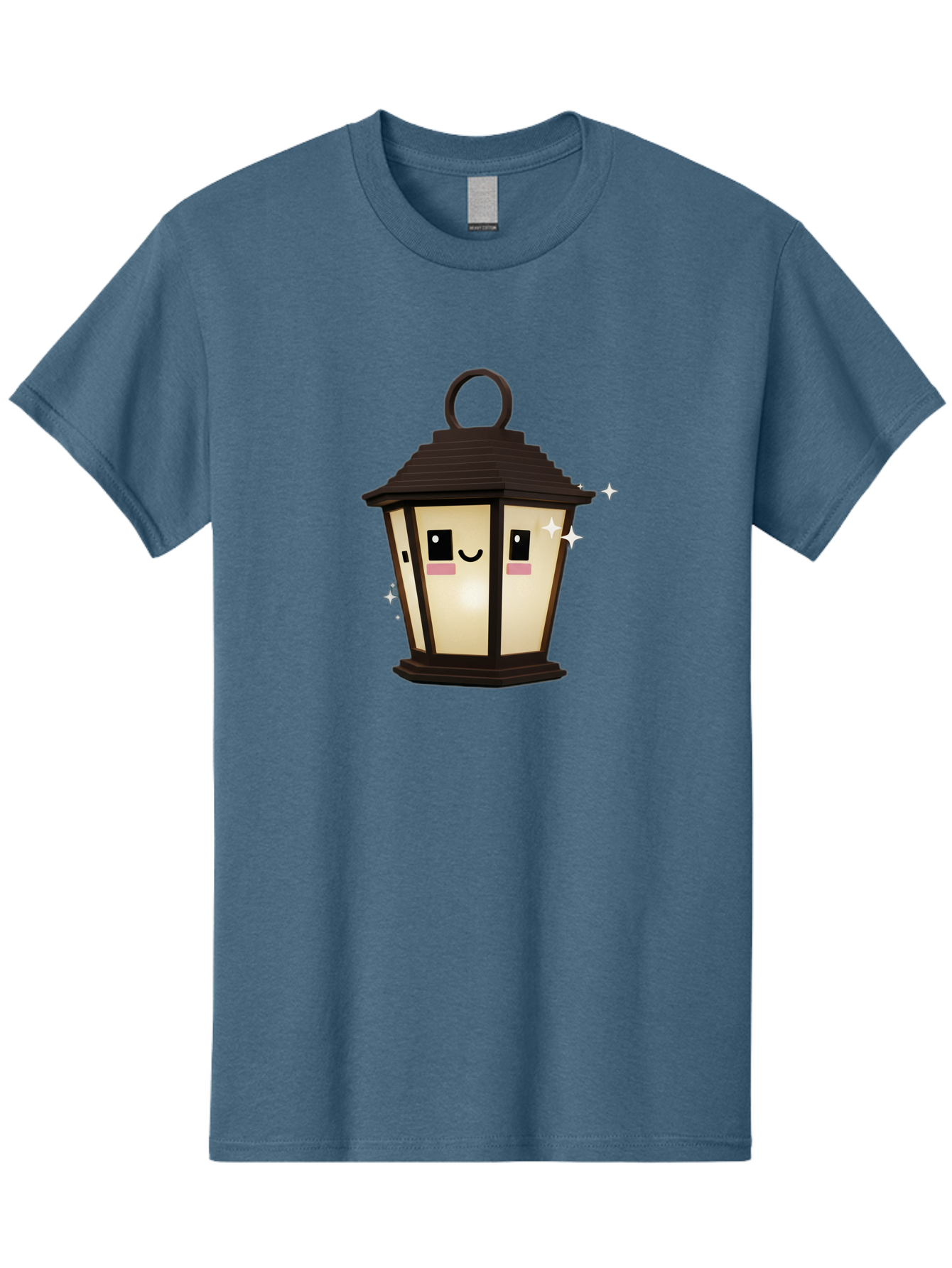 Cartoon-Lantern Men'S Graphic Tee, 100% Cotton, Comfortable Casual Summer Wear, Machine Washable, Cute Lantern, Smiling Face, Glowing Light, Magical Sparks, Kawaii Character, Charming Decoration, Happy Expression, Whimsical Design Bac792