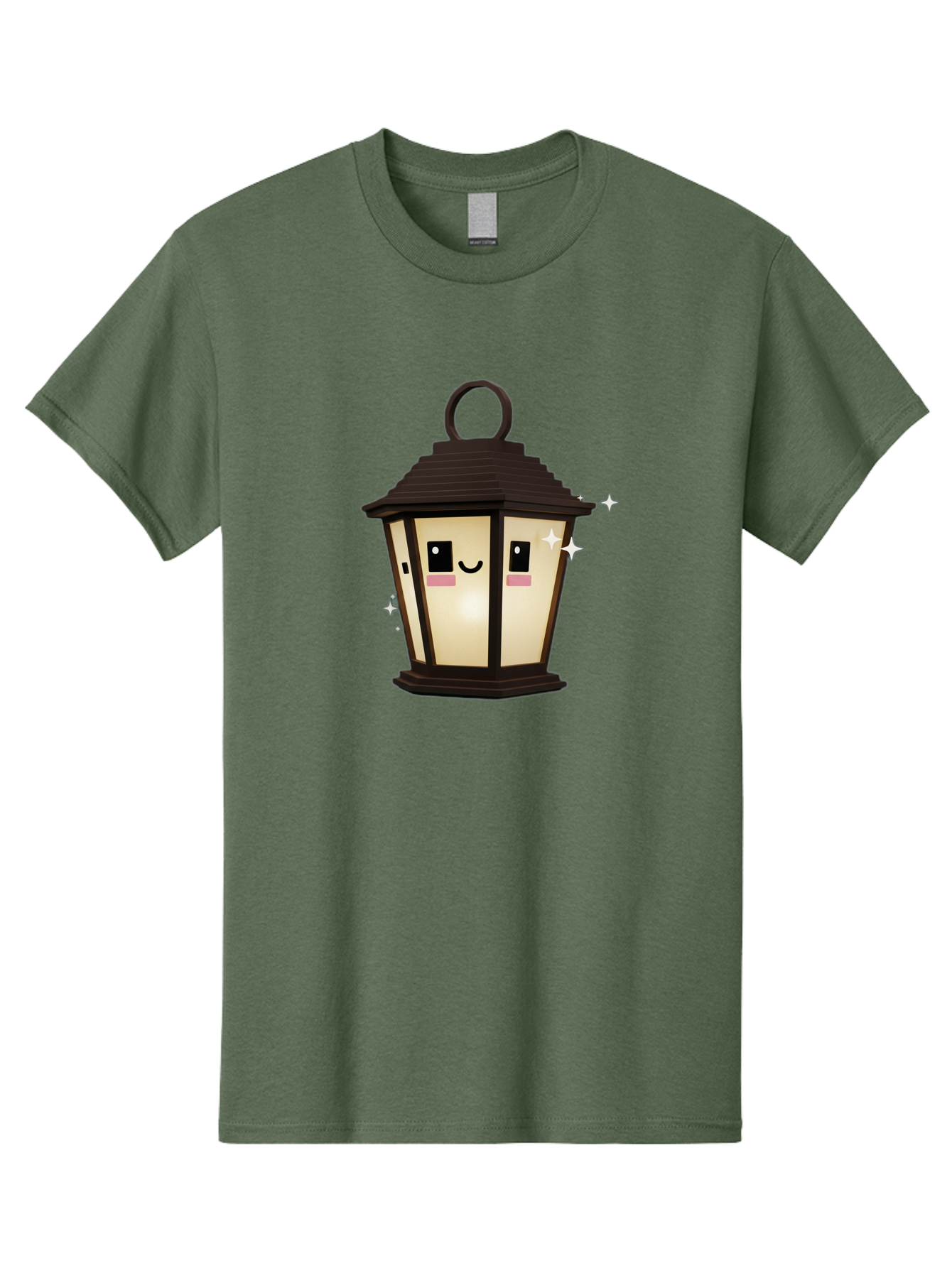 Cartoon-Lantern Men'S Graphic Tee, 100% Cotton, Comfortable Casual Summer Wear, Machine Washable, Cute Lantern, Smiling Face, Glowing Light, Magical Sparks, Kawaii Character, Charming Decoration, Happy Expression, Whimsical Design Bac792