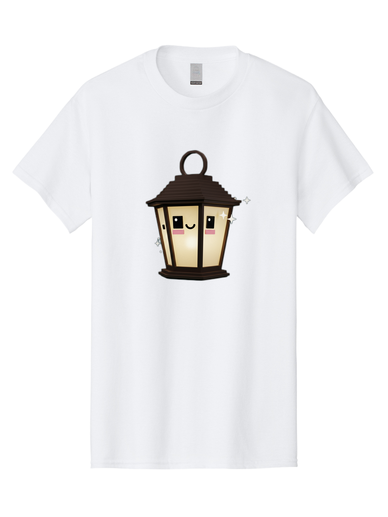 Cartoon-Lantern Men'S Graphic Tee, 100% Cotton, Comfortable Casual Summer Wear, Machine Washable, Cute Lantern, Smiling Face, Glowing Light, Magical Sparks, Kawaii Character, Charming Decoration, Happy Expression, Whimsical Design Bac792