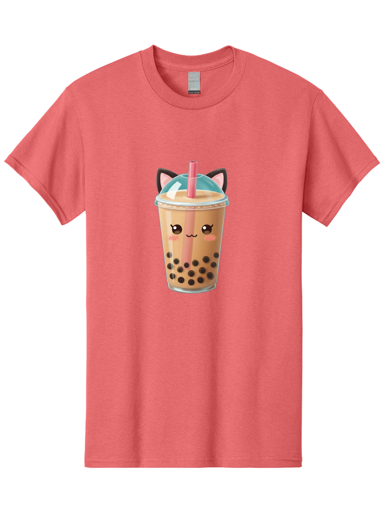 Cat-Bubble-Tea-2 Men'S Graphic Tee, 100% Cotton, Comfortable Casual Summer Wear, Machine Washable, Cute Cat Bubble Tea, Boba Tea With Cat Face, Cartoon Bubble Tea, Kawaii Drink, Adorable Beverage, Cat Ears, Bubble Tea Cup Bac796