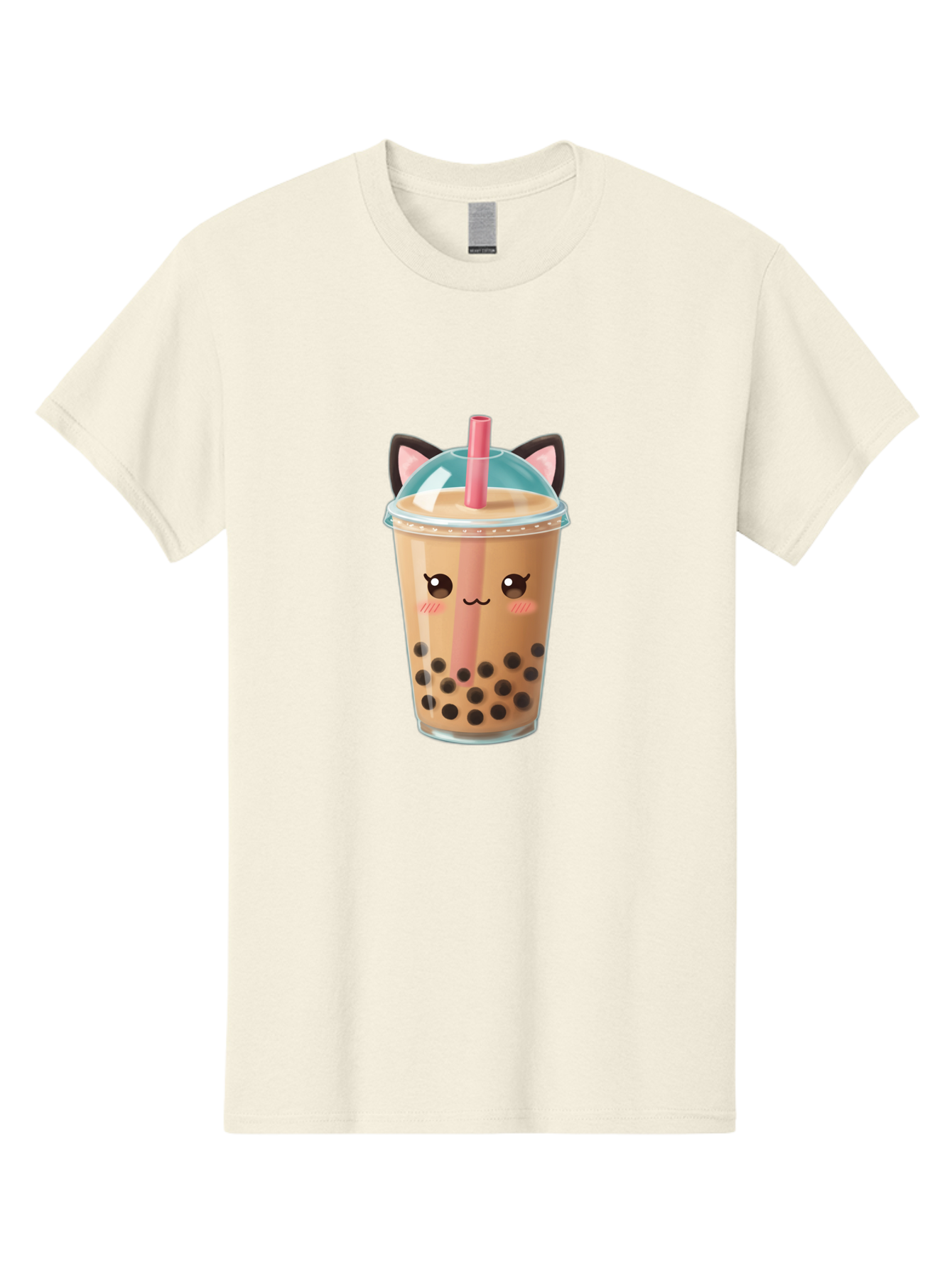 Cat-Bubble-Tea-2 Men'S Graphic Tee, 100% Cotton, Comfortable Casual Summer Wear, Machine Washable, Cute Cat Bubble Tea, Boba Tea With Cat Face, Cartoon Bubble Tea, Kawaii Drink, Adorable Beverage, Cat Ears, Bubble Tea Cup Bac796
