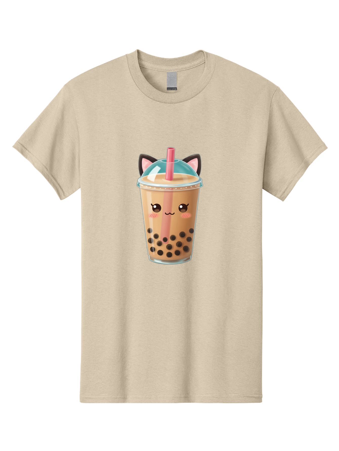 Cat-Bubble-Tea-2 Men'S Graphic Tee, 100% Cotton, Comfortable Casual Summer Wear, Machine Washable, Cute Cat Bubble Tea, Boba Tea With Cat Face, Cartoon Bubble Tea, Kawaii Drink, Adorable Beverage, Cat Ears, Bubble Tea Cup Bac796