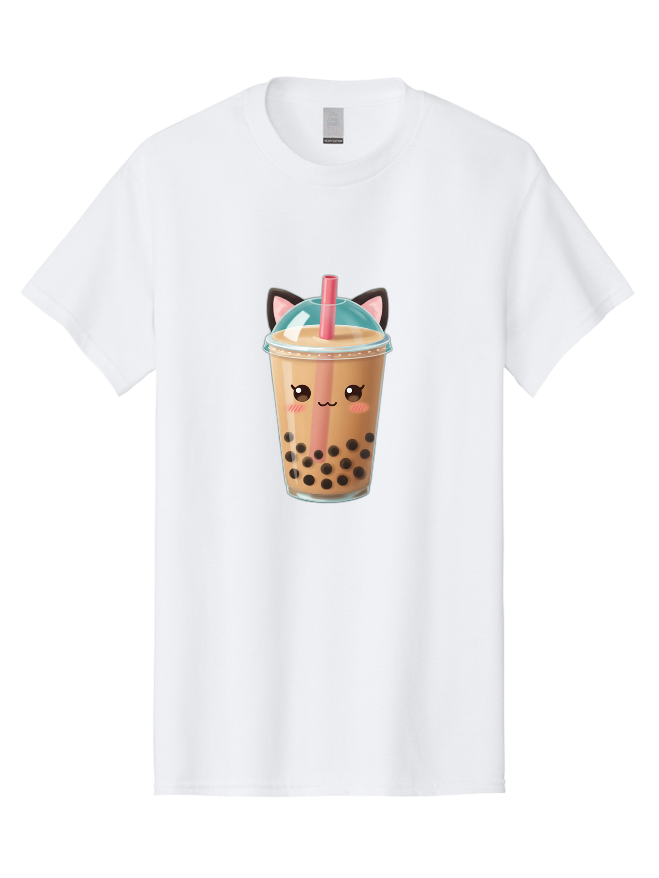 Cat-Bubble-Tea-2 Men'S Graphic Tee, 100% Cotton, Comfortable Casual Summer Wear, Machine Washable, Cute Cat Bubble Tea, Boba Tea With Cat Face, Cartoon Bubble Tea, Kawaii Drink, Adorable Beverage, Cat Ears, Bubble Tea Cup Bac796