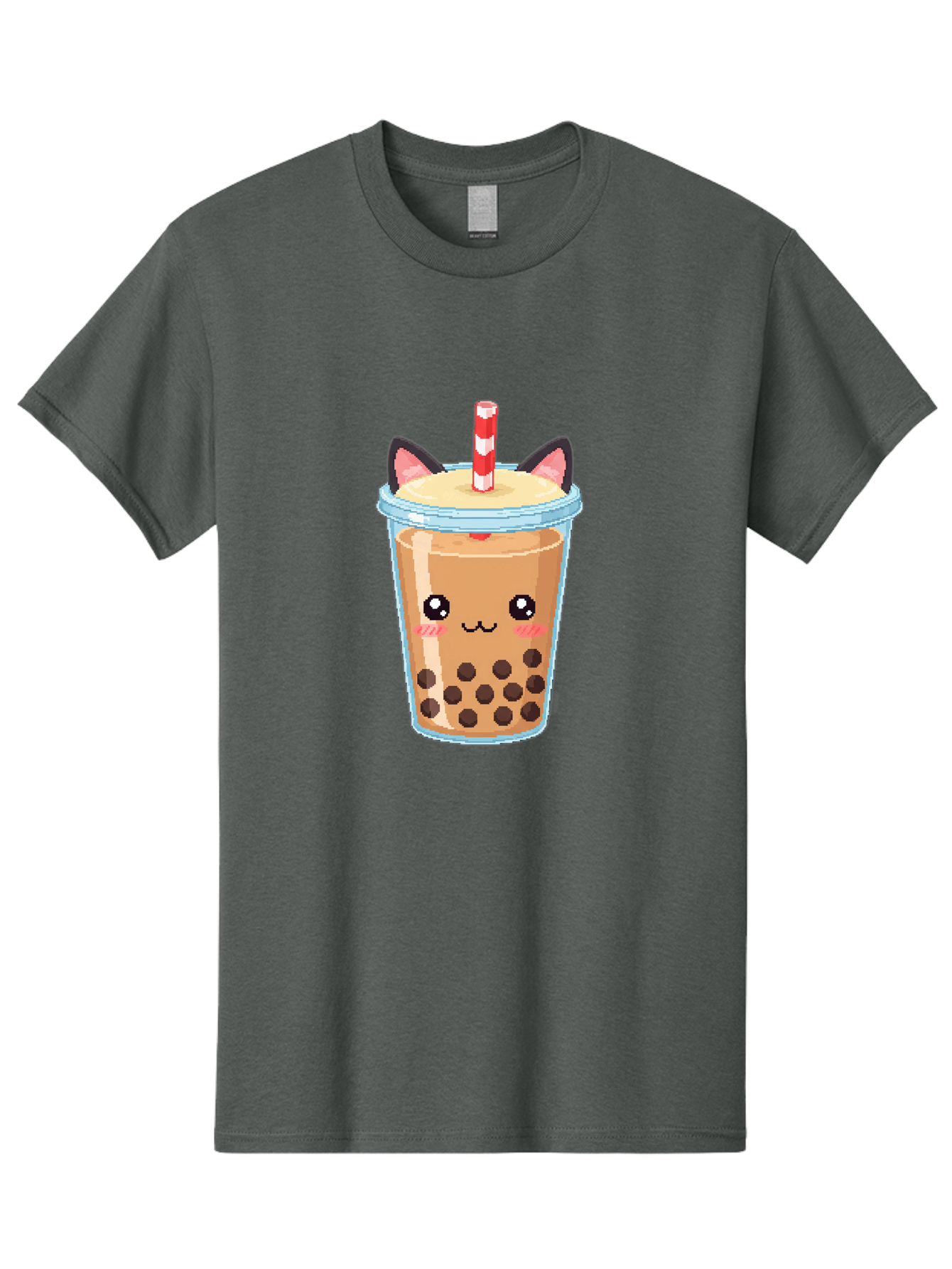 Cat-Bubble-Tea-3 Men'S Graphic Tee, 100% Cotton, Comfortable Casual Summer Wear, Machine Washable, Kawaii Bubble Tea, Cat Face Design, Boba Drink, Cute Illustration, Milk Tea, Cartoon Character, Adorable Beverage Bac797