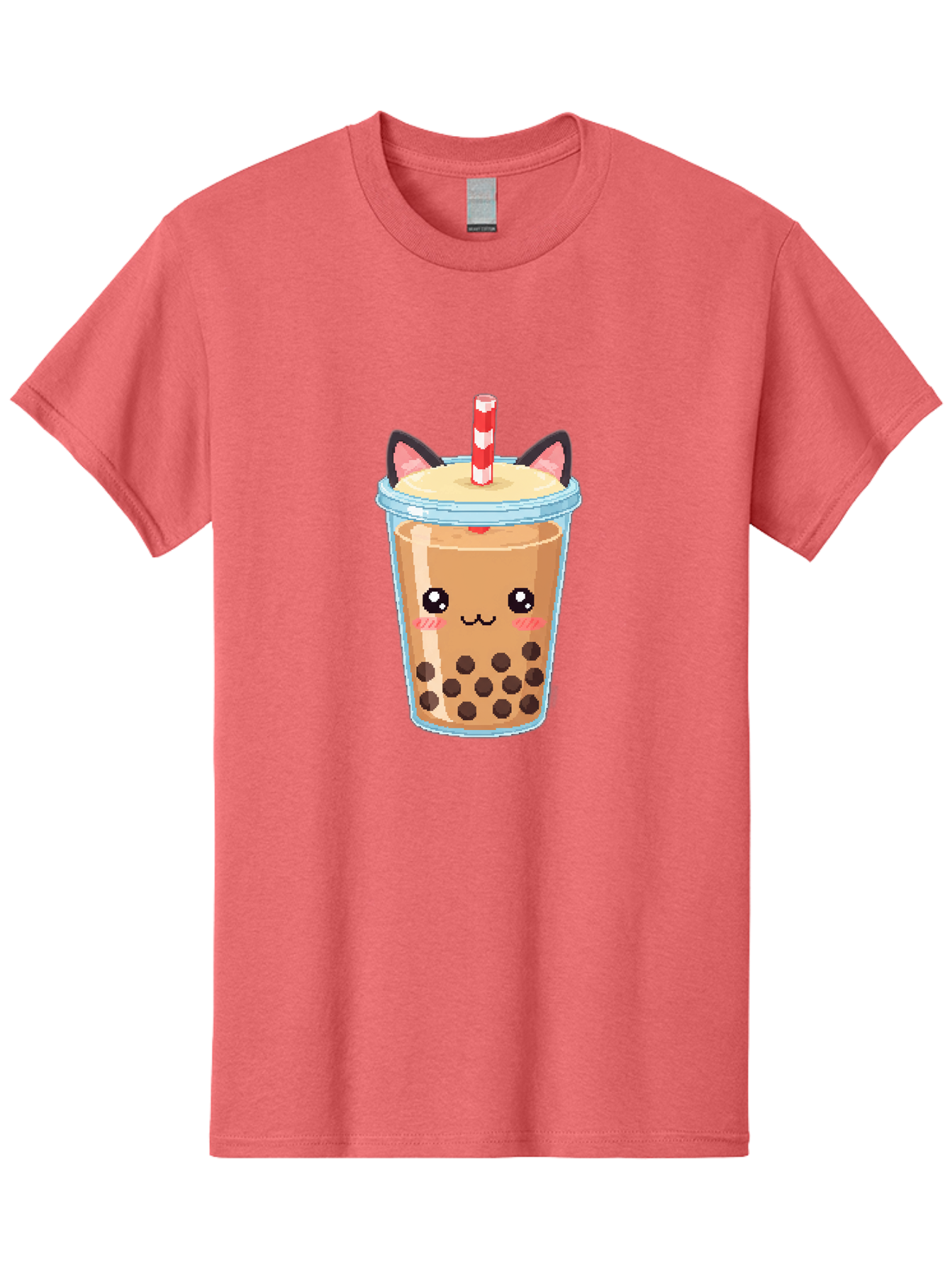 Cat-Bubble-Tea-3 Men'S Graphic Tee, 100% Cotton, Comfortable Casual Summer Wear, Machine Washable, Kawaii Bubble Tea, Cat Face Design, Boba Drink, Cute Illustration, Milk Tea, Cartoon Character, Adorable Beverage Bac797