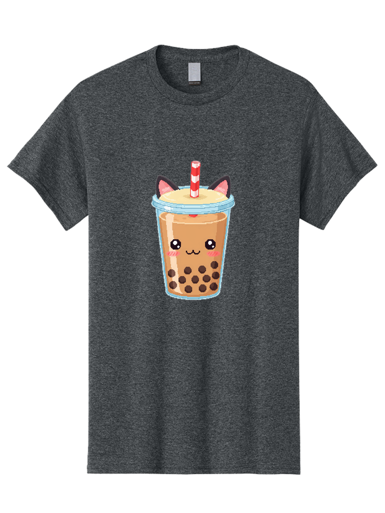 Cat-Bubble-Tea-3 Men'S Graphic Tee, 100% Cotton, Comfortable Casual Summer Wear, Machine Washable, Kawaii Bubble Tea, Cat Face Design, Boba Drink, Cute Illustration, Milk Tea, Cartoon Character, Adorable Beverage Bac797