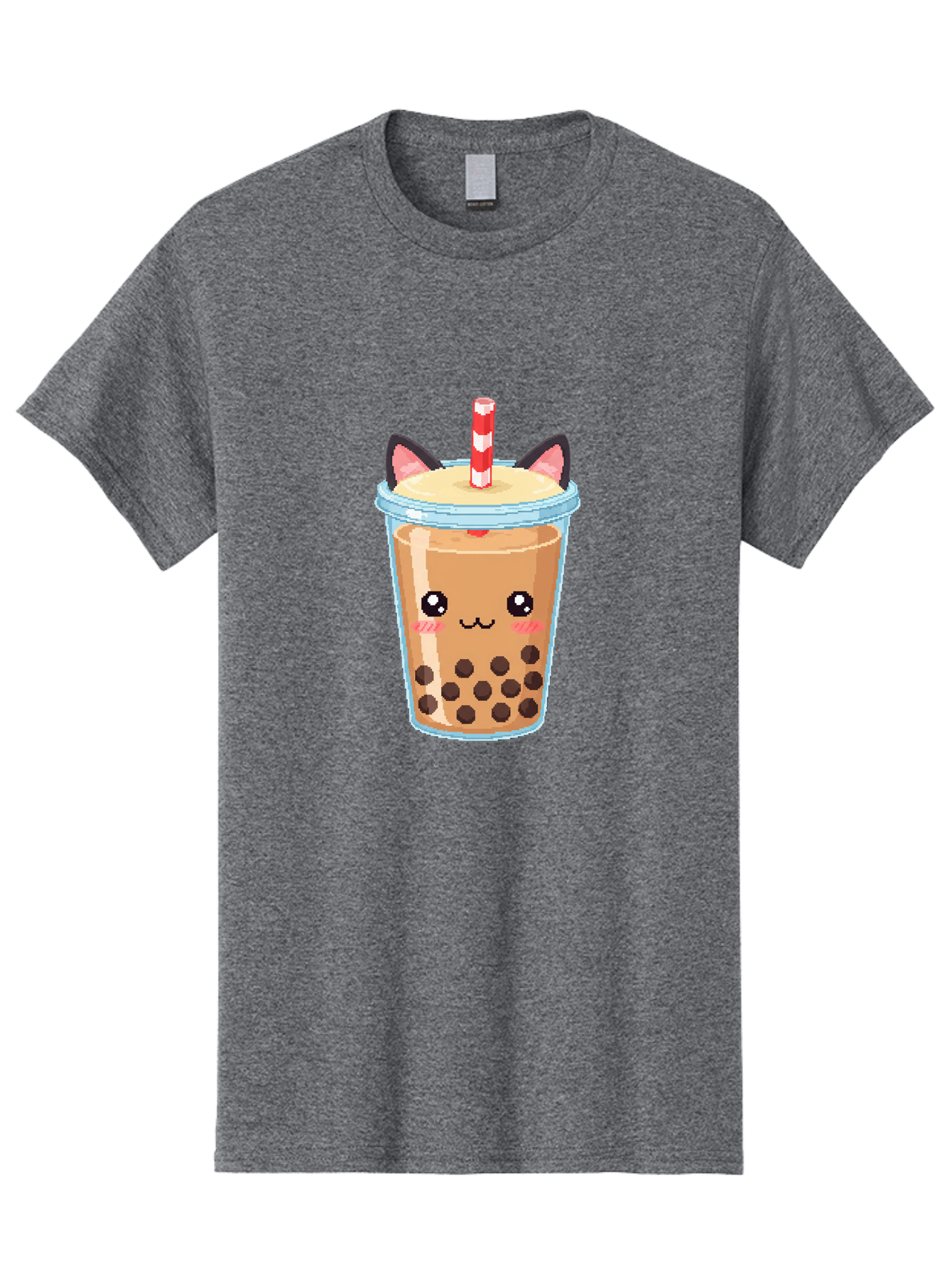 Cat-Bubble-Tea-3 Men'S Graphic Tee, 100% Cotton, Comfortable Casual Summer Wear, Machine Washable, Kawaii Bubble Tea, Cat Face Design, Boba Drink, Cute Illustration, Milk Tea, Cartoon Character, Adorable Beverage Bac797