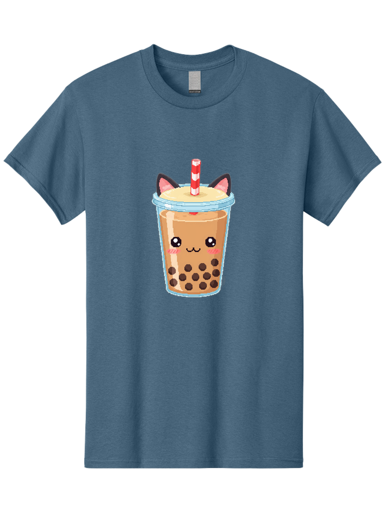 Cat-Bubble-Tea-3 Men'S Graphic Tee, 100% Cotton, Comfortable Casual Summer Wear, Machine Washable, Kawaii Bubble Tea, Cat Face Design, Boba Drink, Cute Illustration, Milk Tea, Cartoon Character, Adorable Beverage Bac797