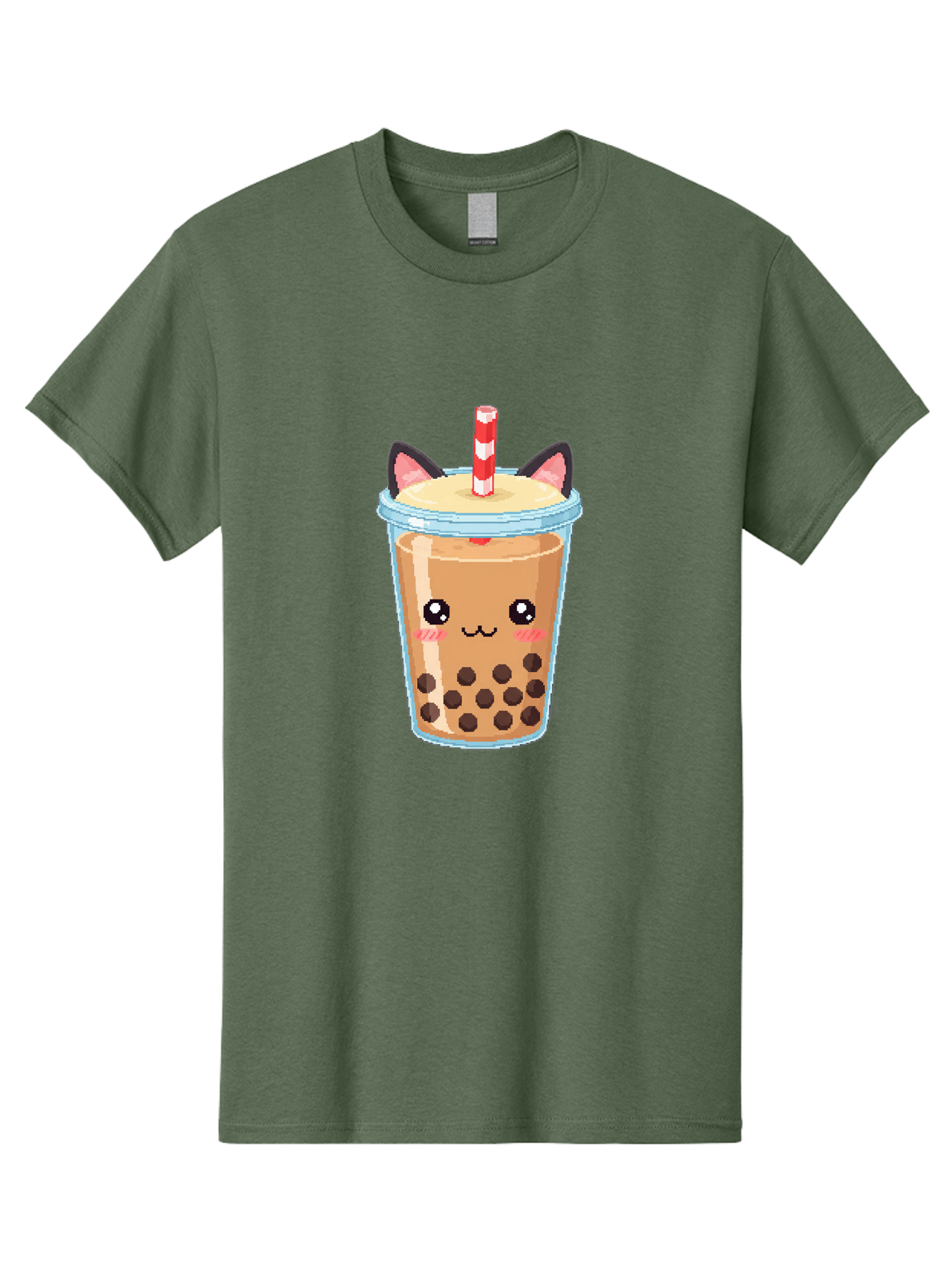 Cat-Bubble-Tea-3 Men'S Graphic Tee, 100% Cotton, Comfortable Casual Summer Wear, Machine Washable, Kawaii Bubble Tea, Cat Face Design, Boba Drink, Cute Illustration, Milk Tea, Cartoon Character, Adorable Beverage Bac797