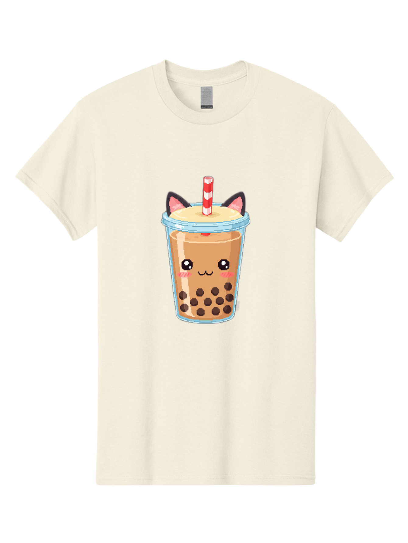 Cat-Bubble-Tea-3 Men'S Graphic Tee, 100% Cotton, Comfortable Casual Summer Wear, Machine Washable, Kawaii Bubble Tea, Cat Face Design, Boba Drink, Cute Illustration, Milk Tea, Cartoon Character, Adorable Beverage Bac797