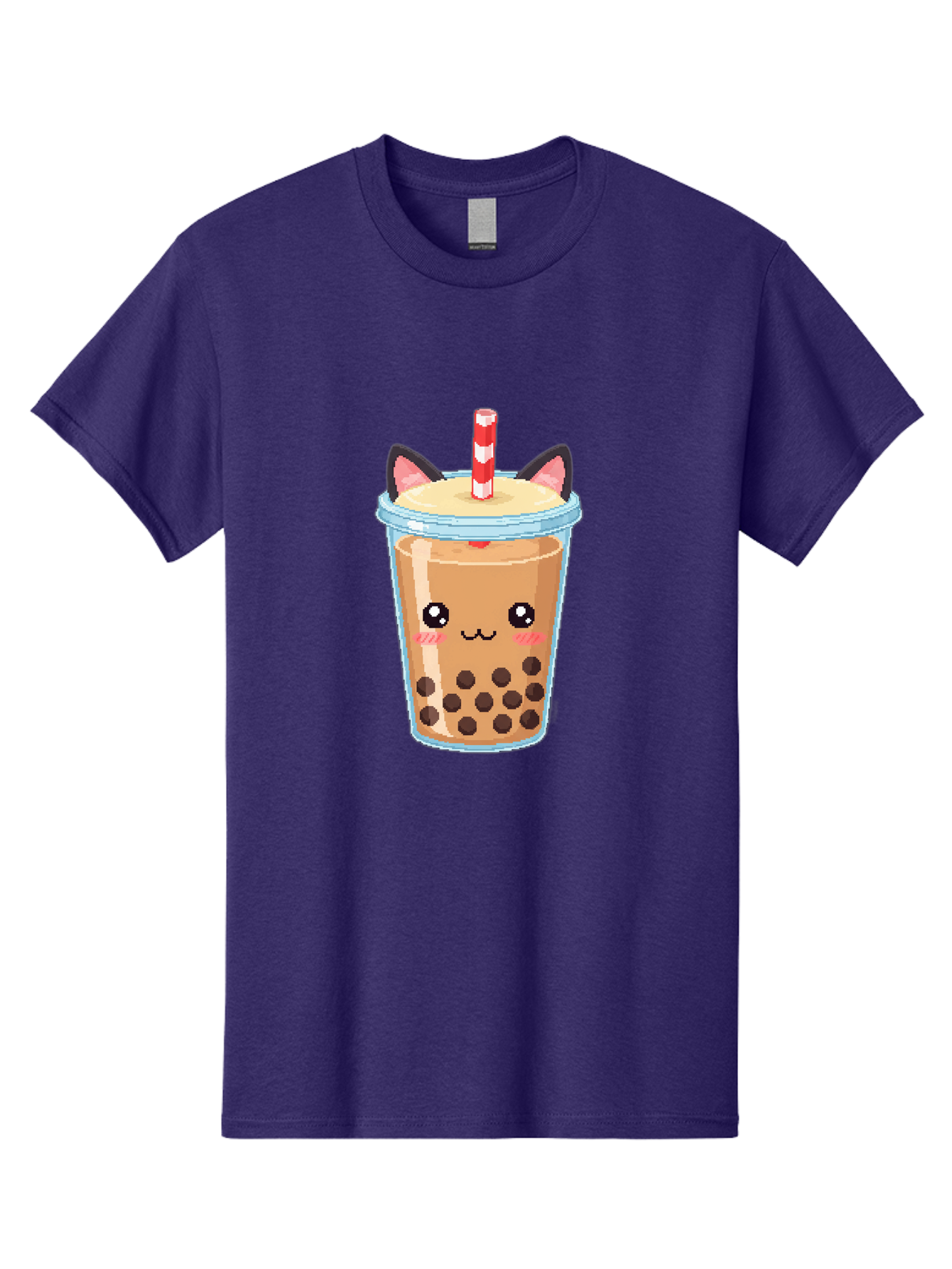 Cat-Bubble-Tea-3 Men'S Graphic Tee, 100% Cotton, Comfortable Casual Summer Wear, Machine Washable, Kawaii Bubble Tea, Cat Face Design, Boba Drink, Cute Illustration, Milk Tea, Cartoon Character, Adorable Beverage Bac797