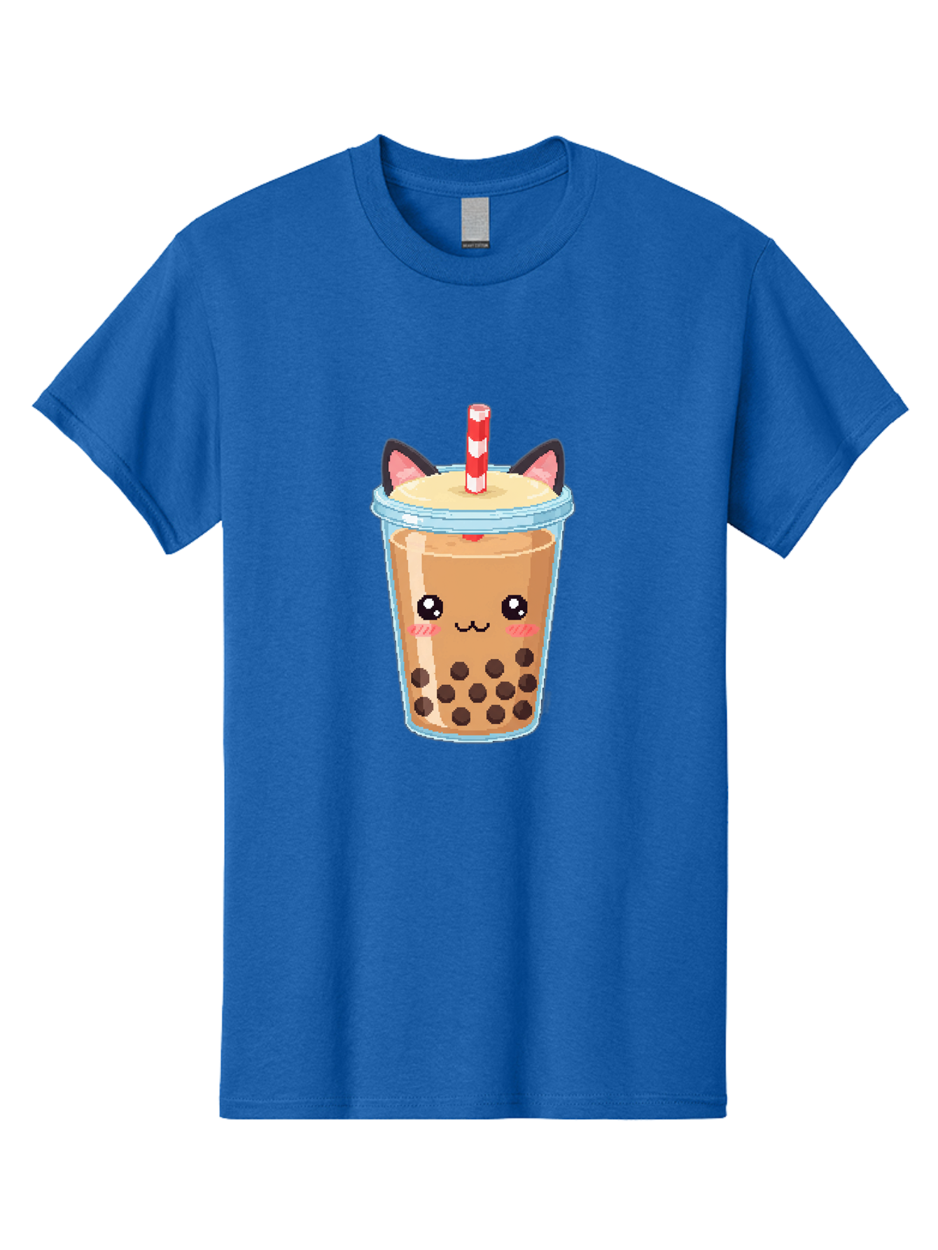 Cat-Bubble-Tea-3 Men'S Graphic Tee, 100% Cotton, Comfortable Casual Summer Wear, Machine Washable, Kawaii Bubble Tea, Cat Face Design, Boba Drink, Cute Illustration, Milk Tea, Cartoon Character, Adorable Beverage Bac797