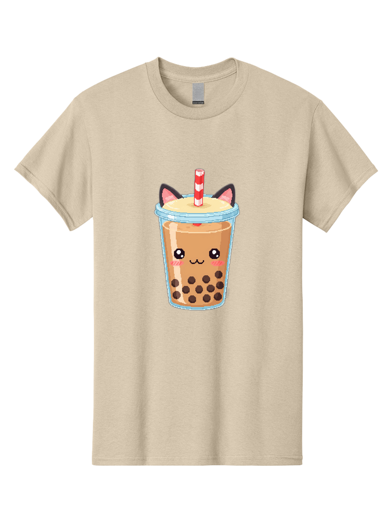 Cat-Bubble-Tea-3 Men'S Graphic Tee, 100% Cotton, Comfortable Casual Summer Wear, Machine Washable, Kawaii Bubble Tea, Cat Face Design, Boba Drink, Cute Illustration, Milk Tea, Cartoon Character, Adorable Beverage Bac797