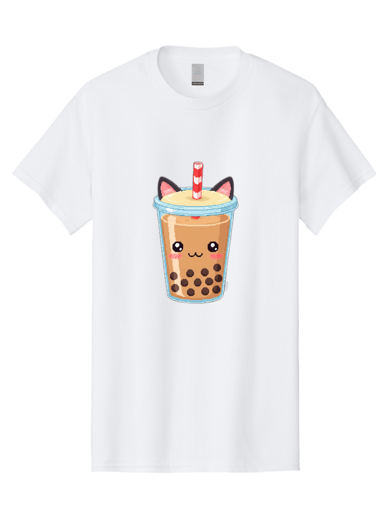 Cat-Bubble-Tea-3 Men'S Graphic Tee, 100% Cotton, Comfortable Casual Summer Wear, Machine Washable, Kawaii Bubble Tea, Cat Face Design, Boba Drink, Cute Illustration, Milk Tea, Cartoon Character, Adorable Beverage Bac797