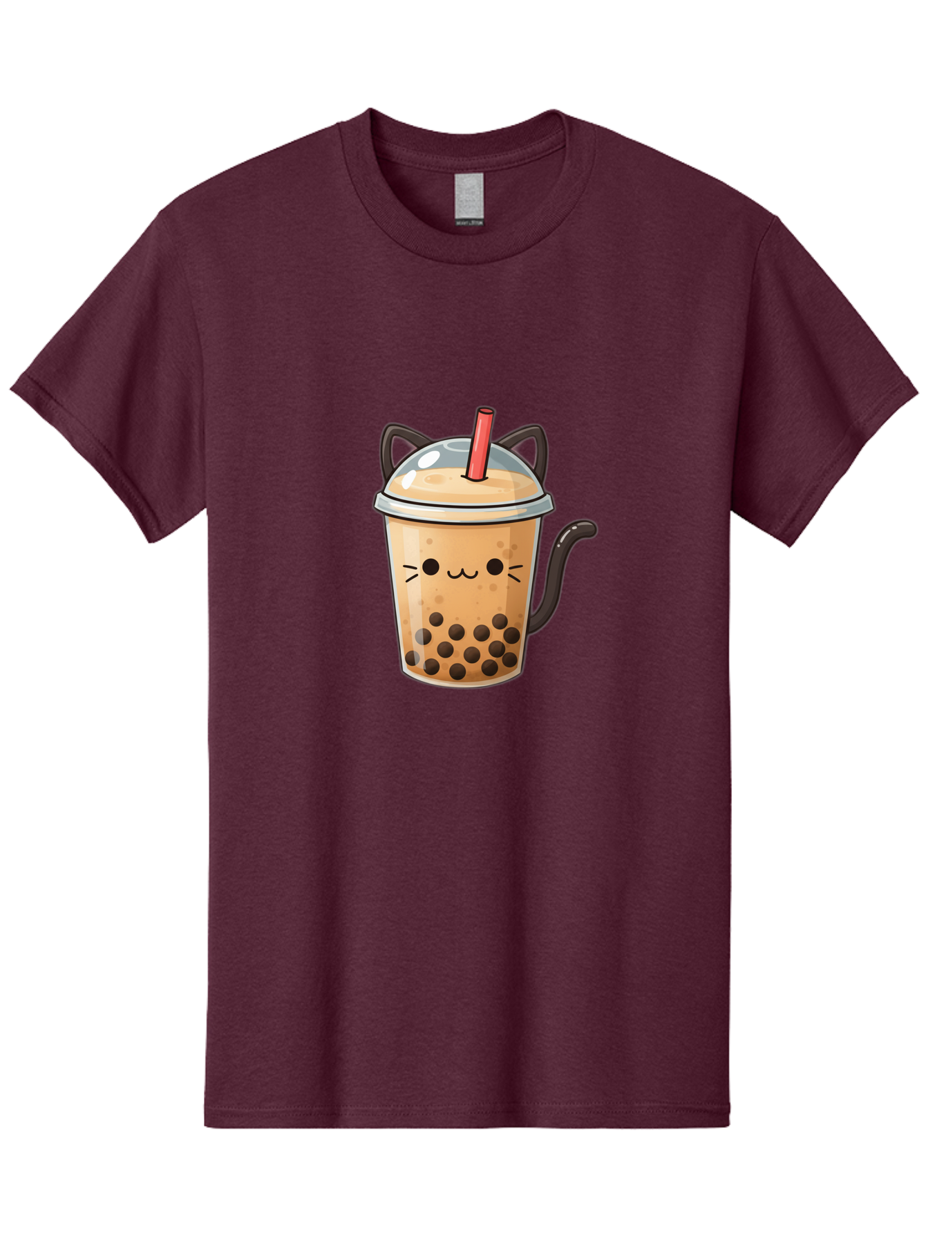 Cat-Bubble-Tea Men'S Graphic Tee, 100% Cotton, Comfortable Casual Summer Wear, Machine Washable, Boba Tea, Bubble Tea, Kawaii Cat, Cute Cat Face, Milk Tea, Tapioca Pearls, Adorable Design, Cartoon Style, Cat Ears, Straw, Bac798