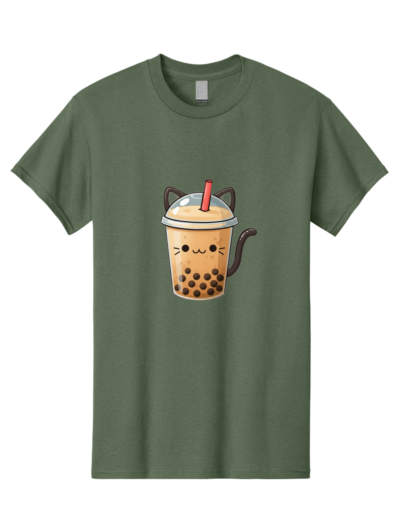 Cat-Bubble-Tea Men'S Graphic Tee, 100% Cotton, Comfortable Casual Summer Wear, Machine Washable, Boba Tea, Bubble Tea, Kawaii Cat, Cute Cat Face, Milk Tea, Tapioca Pearls, Adorable Design, Cartoon Style, Cat Ears, Straw, Bac798