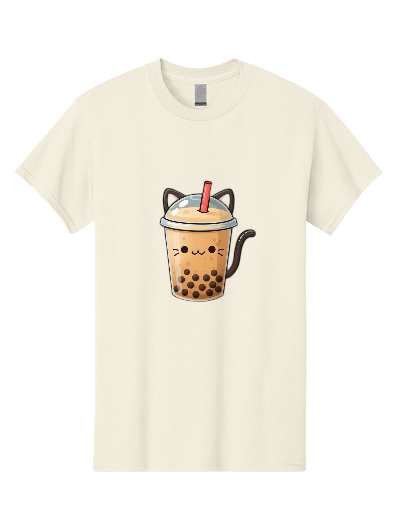 Cat-Bubble-Tea Men'S Graphic Tee, 100% Cotton, Comfortable Casual Summer Wear, Machine Washable, Boba Tea, Bubble Tea, Kawaii Cat, Cute Cat Face, Milk Tea, Tapioca Pearls, Adorable Design, Cartoon Style, Cat Ears, Straw, Bac798