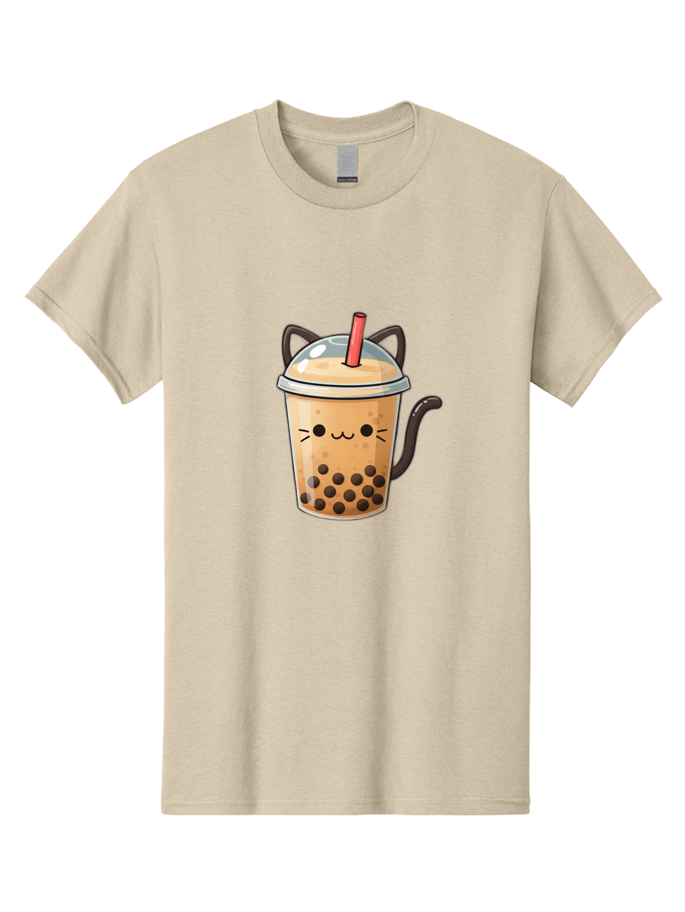 Cat-Bubble-Tea Men'S Graphic Tee, 100% Cotton, Comfortable Casual Summer Wear, Machine Washable, Boba Tea, Bubble Tea, Kawaii Cat, Cute Cat Face, Milk Tea, Tapioca Pearls, Adorable Design, Cartoon Style, Cat Ears, Straw, Bac798