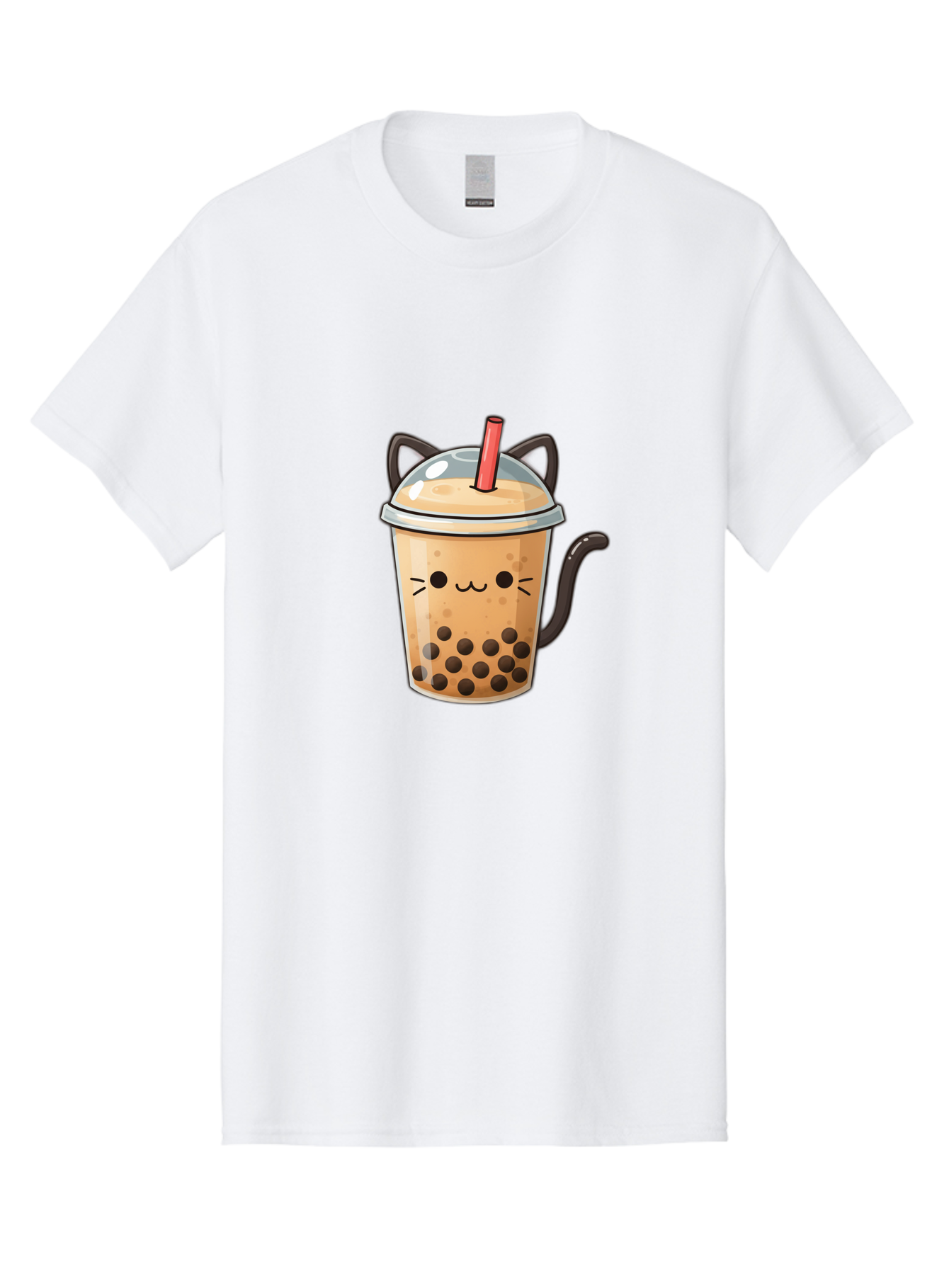 Cat-Bubble-Tea Men'S Graphic Tee, 100% Cotton, Comfortable Casual Summer Wear, Machine Washable, Boba Tea, Bubble Tea, Kawaii Cat, Cute Cat Face, Milk Tea, Tapioca Pearls, Adorable Design, Cartoon Style, Cat Ears, Straw, Bac798