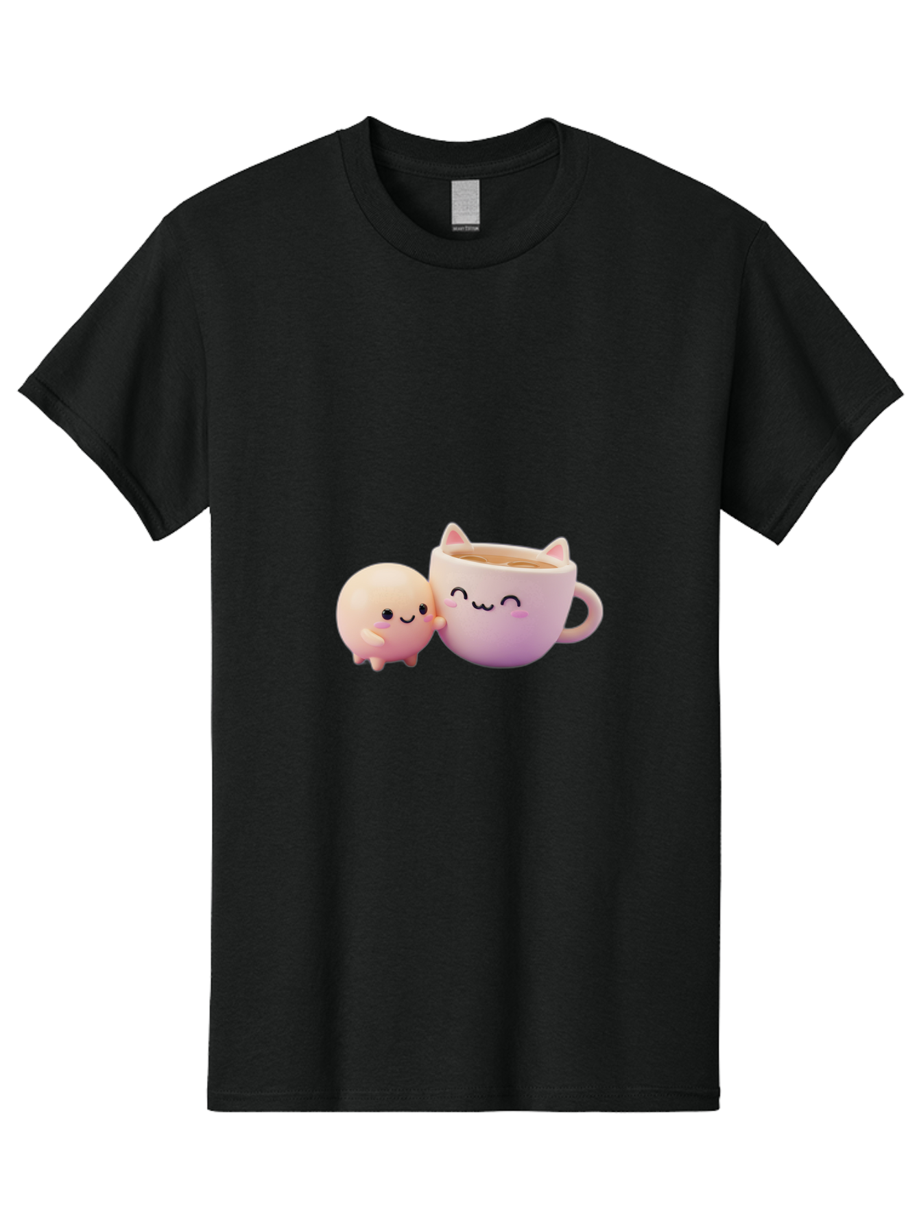 Cat-Face-Mug Men'S Graphic Tee, 100% Cotton, Comfortable Casual Summer Wear, Machine Washable, Cute Cartoon Character, Smiling Face, Pink Pastel Colors, Adorable Cat Mug, Kawaii Culture, Coffee Break, Fun Accessories, Playful Design, Bac799