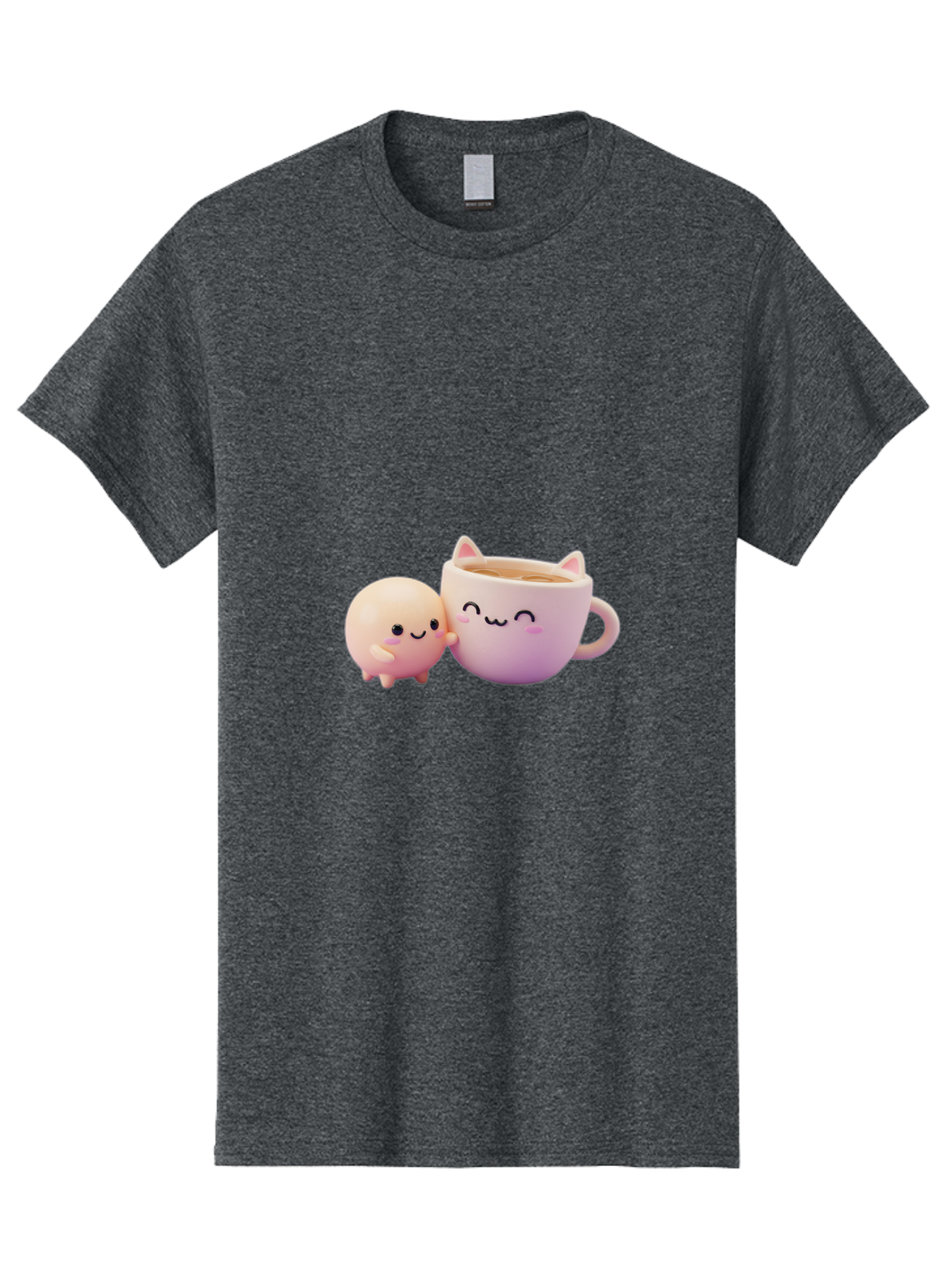 Cat-Face-Mug Men'S Graphic Tee, 100% Cotton, Comfortable Casual Summer Wear, Machine Washable, Cute Cartoon Character, Smiling Face, Pink Pastel Colors, Adorable Cat Mug, Kawaii Culture, Coffee Break, Fun Accessories, Playful Design, Bac799