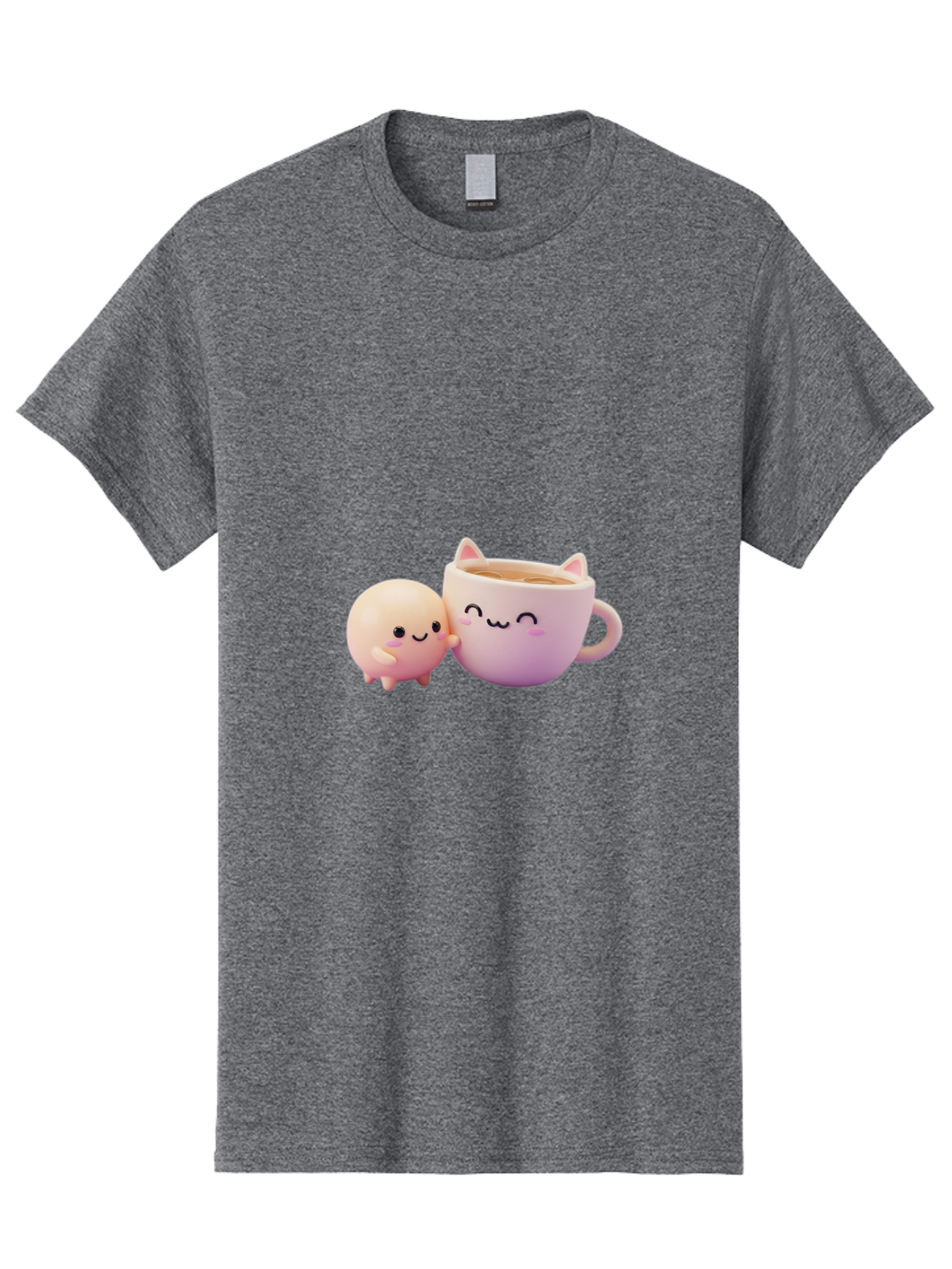 Cat-Face-Mug Men'S Graphic Tee, 100% Cotton, Comfortable Casual Summer Wear, Machine Washable, Cute Cartoon Character, Smiling Face, Pink Pastel Colors, Adorable Cat Mug, Kawaii Culture, Coffee Break, Fun Accessories, Playful Design, Bac799