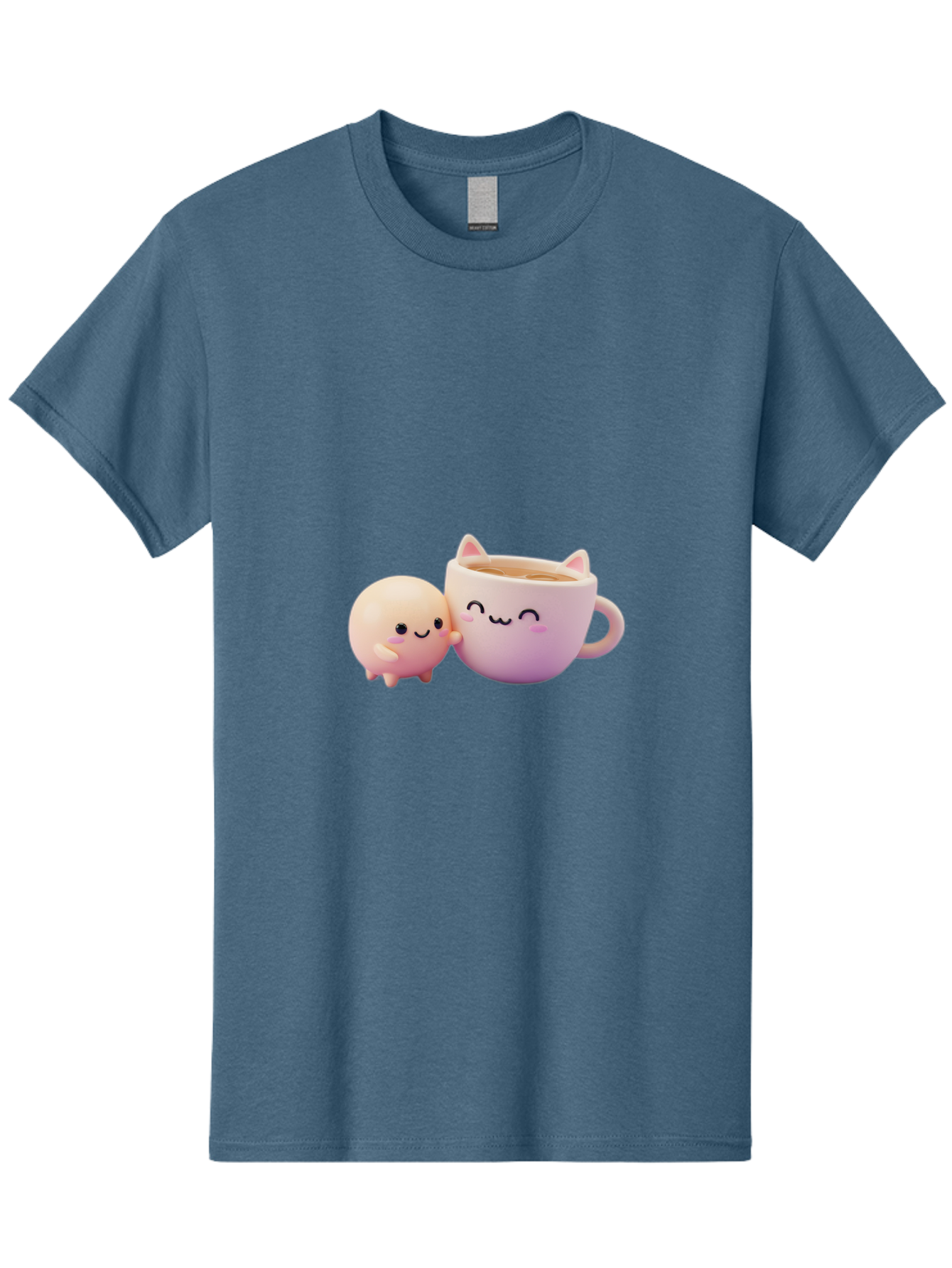 Cat-Face-Mug Men'S Graphic Tee, 100% Cotton, Comfortable Casual Summer Wear, Machine Washable, Cute Cartoon Character, Smiling Face, Pink Pastel Colors, Adorable Cat Mug, Kawaii Culture, Coffee Break, Fun Accessories, Playful Design, Bac799