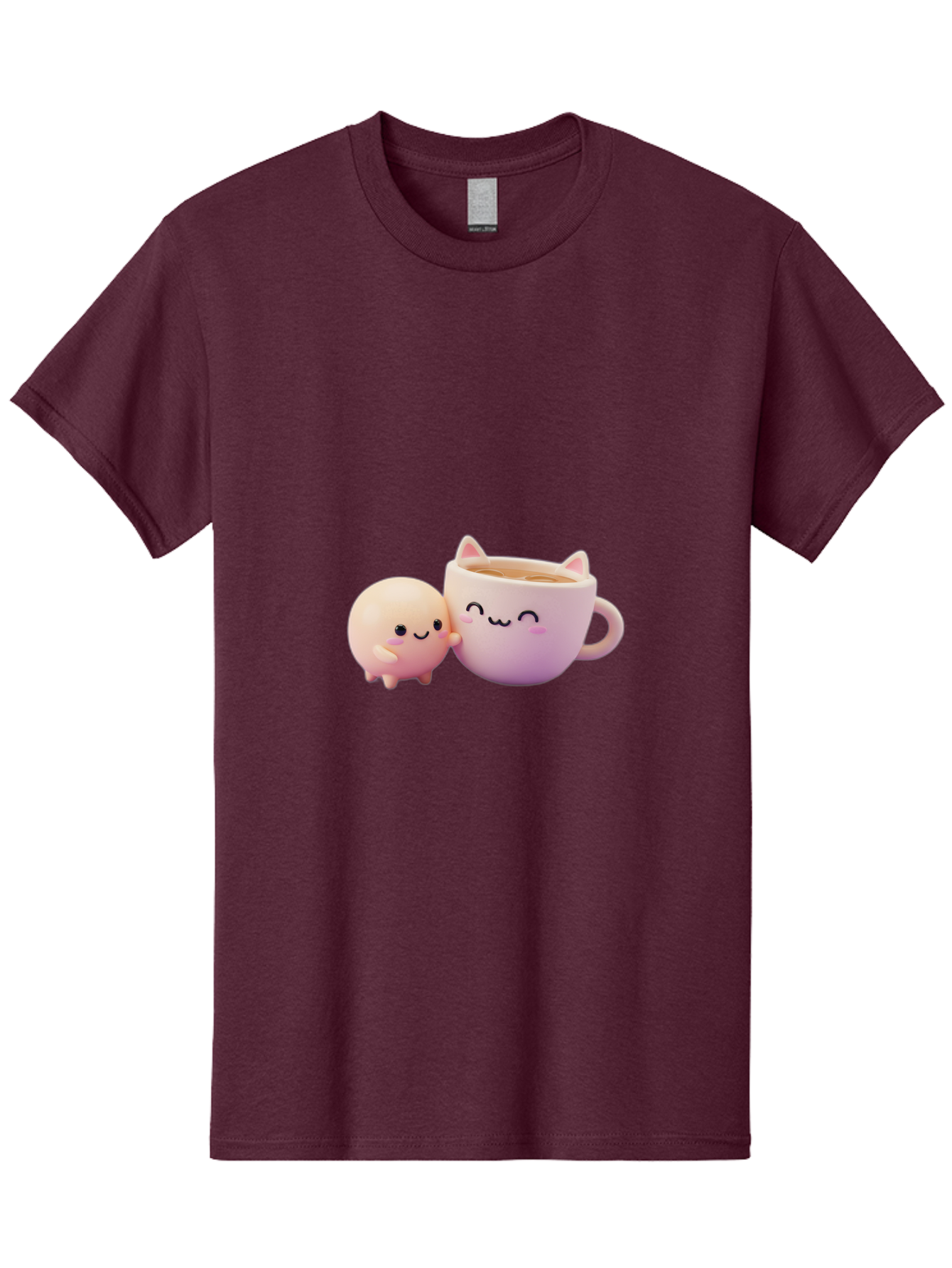 Cat-Face-Mug Men'S Graphic Tee, 100% Cotton, Comfortable Casual Summer Wear, Machine Washable, Cute Cartoon Character, Smiling Face, Pink Pastel Colors, Adorable Cat Mug, Kawaii Culture, Coffee Break, Fun Accessories, Playful Design, Bac799