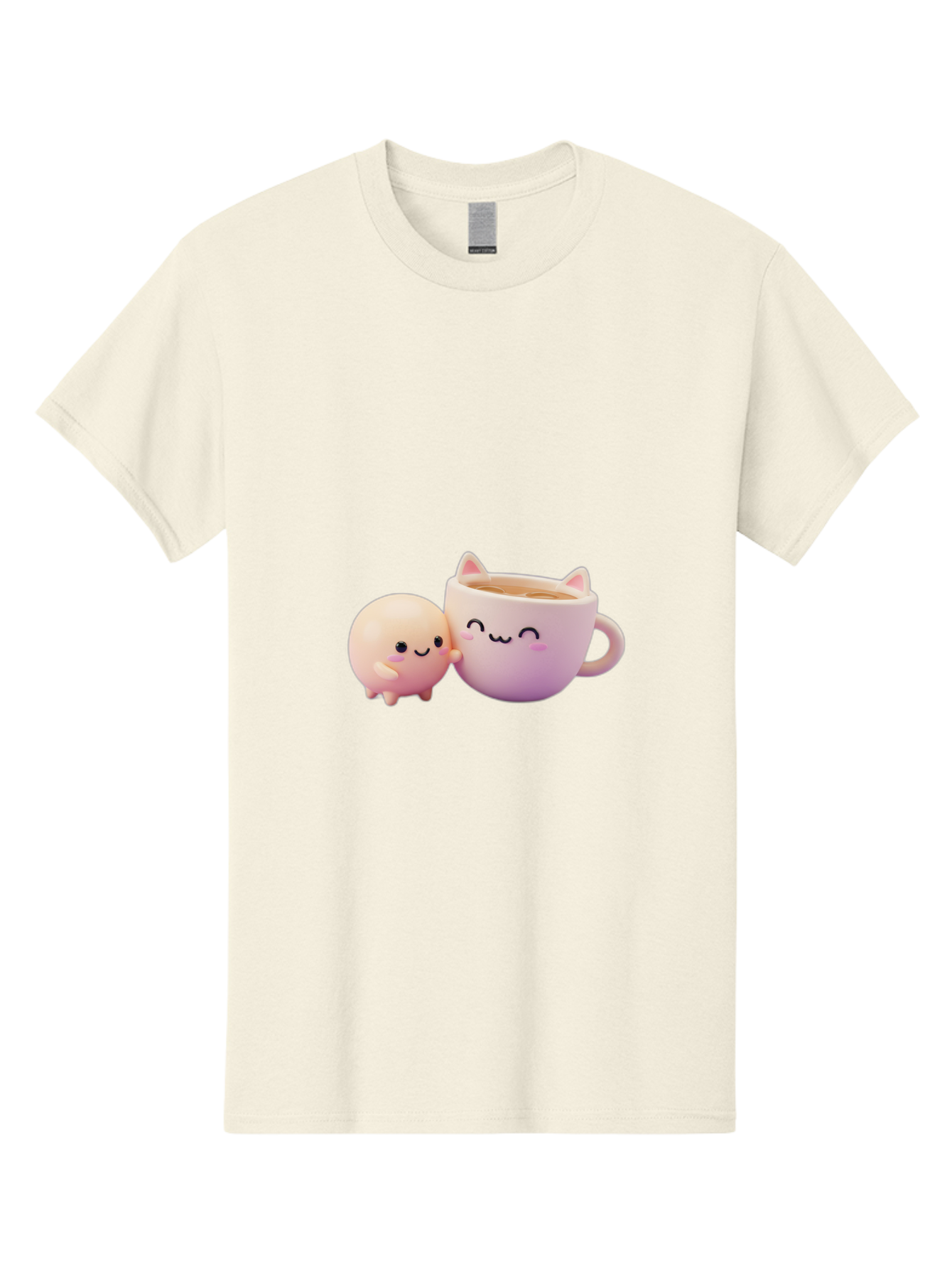 Cat-Face-Mug Men'S Graphic Tee, 100% Cotton, Comfortable Casual Summer Wear, Machine Washable, Cute Cartoon Character, Smiling Face, Pink Pastel Colors, Adorable Cat Mug, Kawaii Culture, Coffee Break, Fun Accessories, Playful Design, Bac799